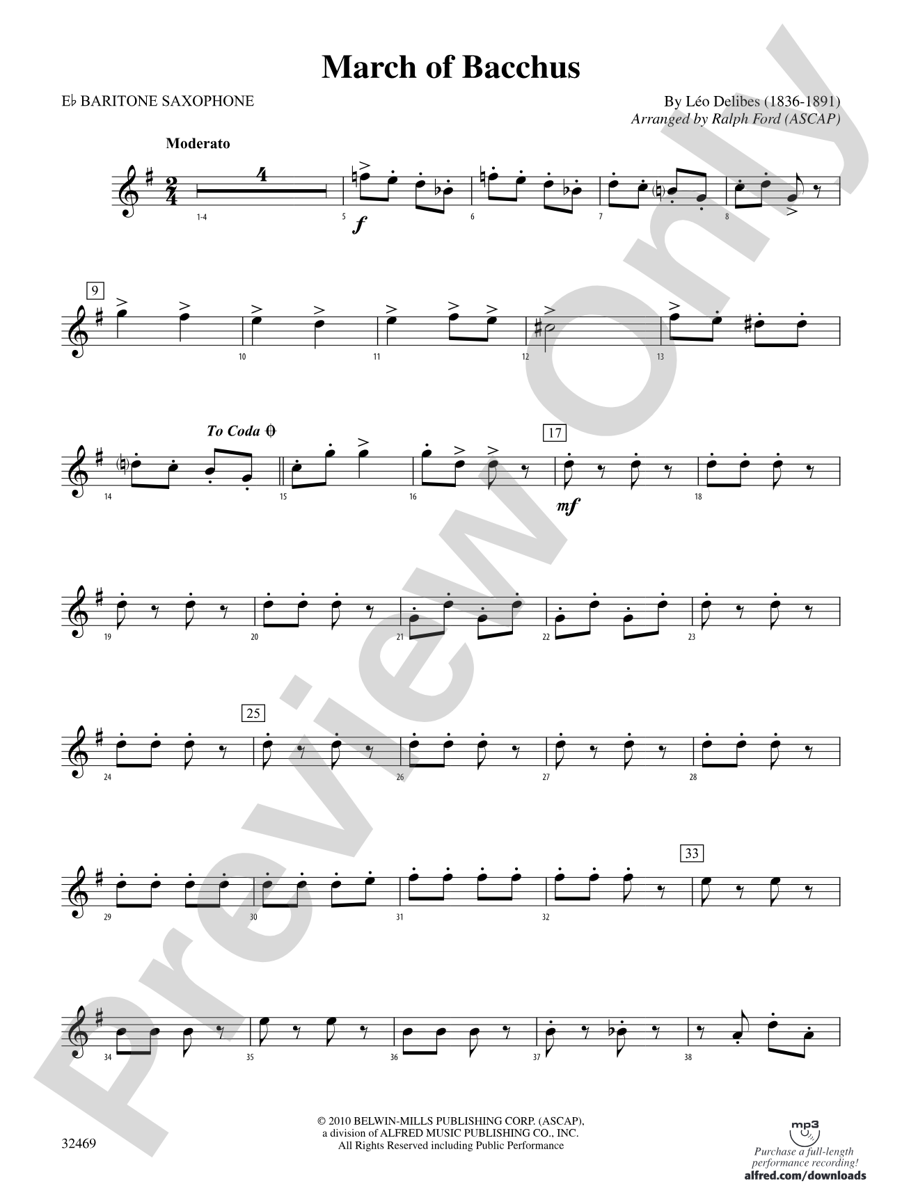 March of Bacchus: E-flat Baritone Saxophone