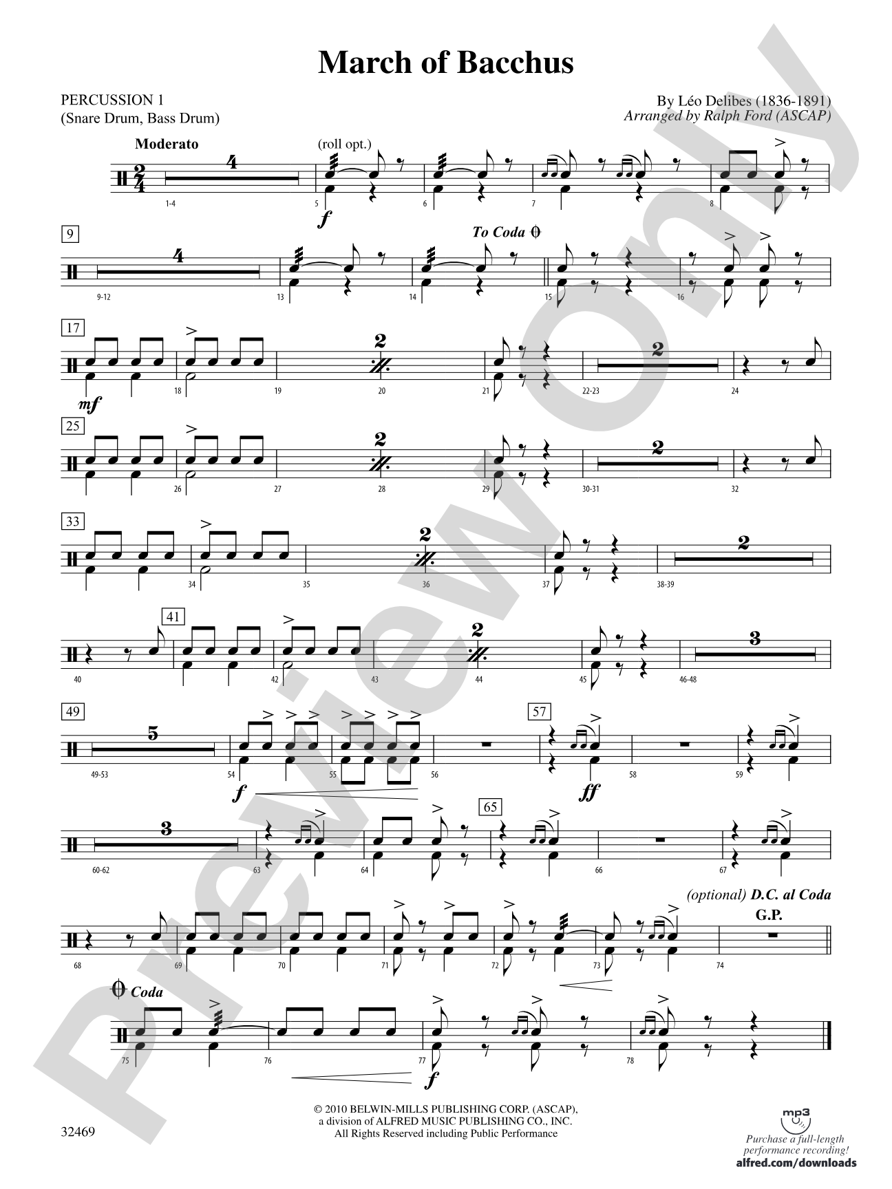 March of Bacchus: 1st Percussion