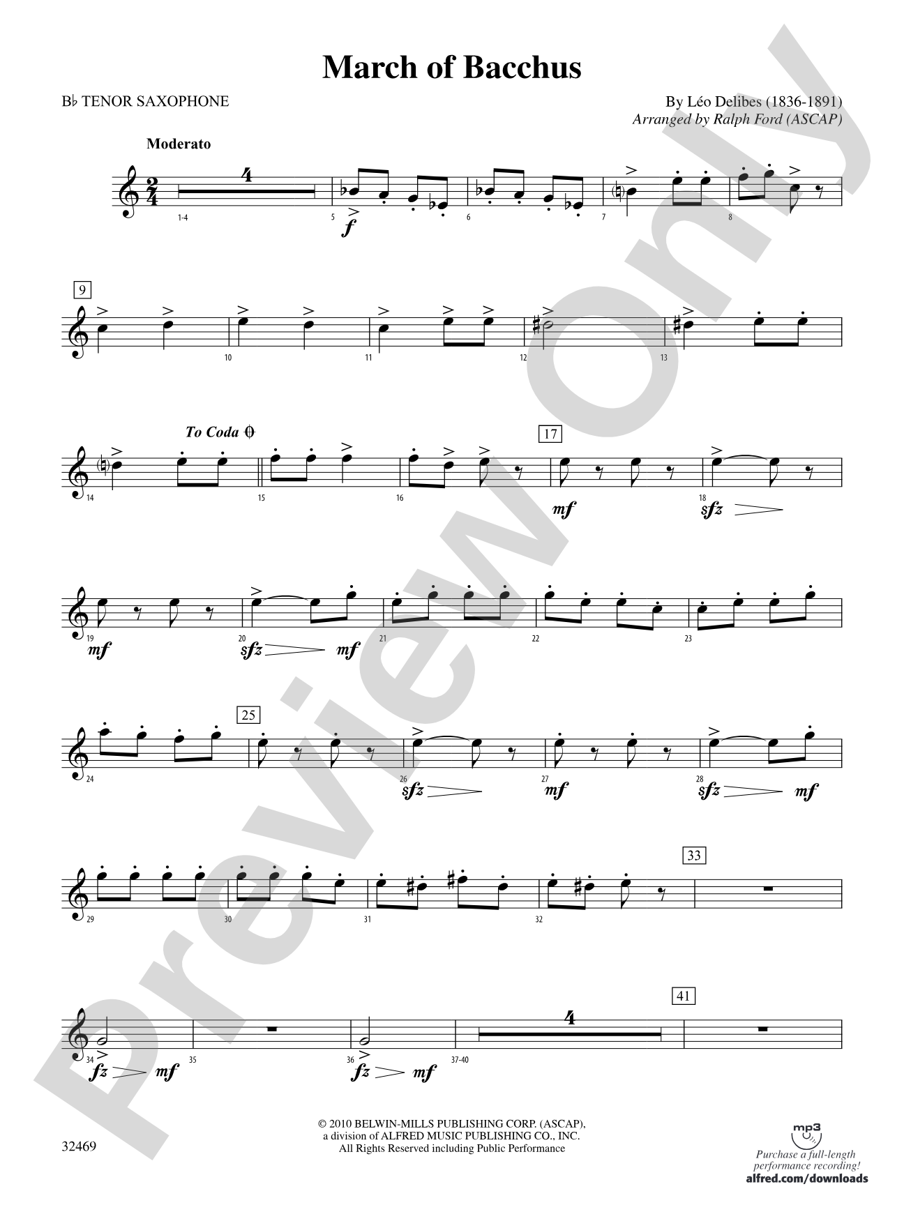 March of Bacchus: B-flat Tenor Saxophone