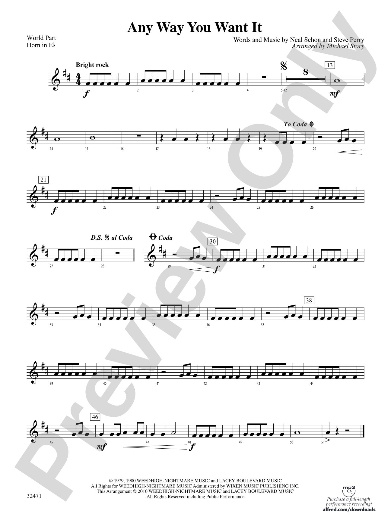 Any Way You Want It: (wp) 1st Horn in E-flat