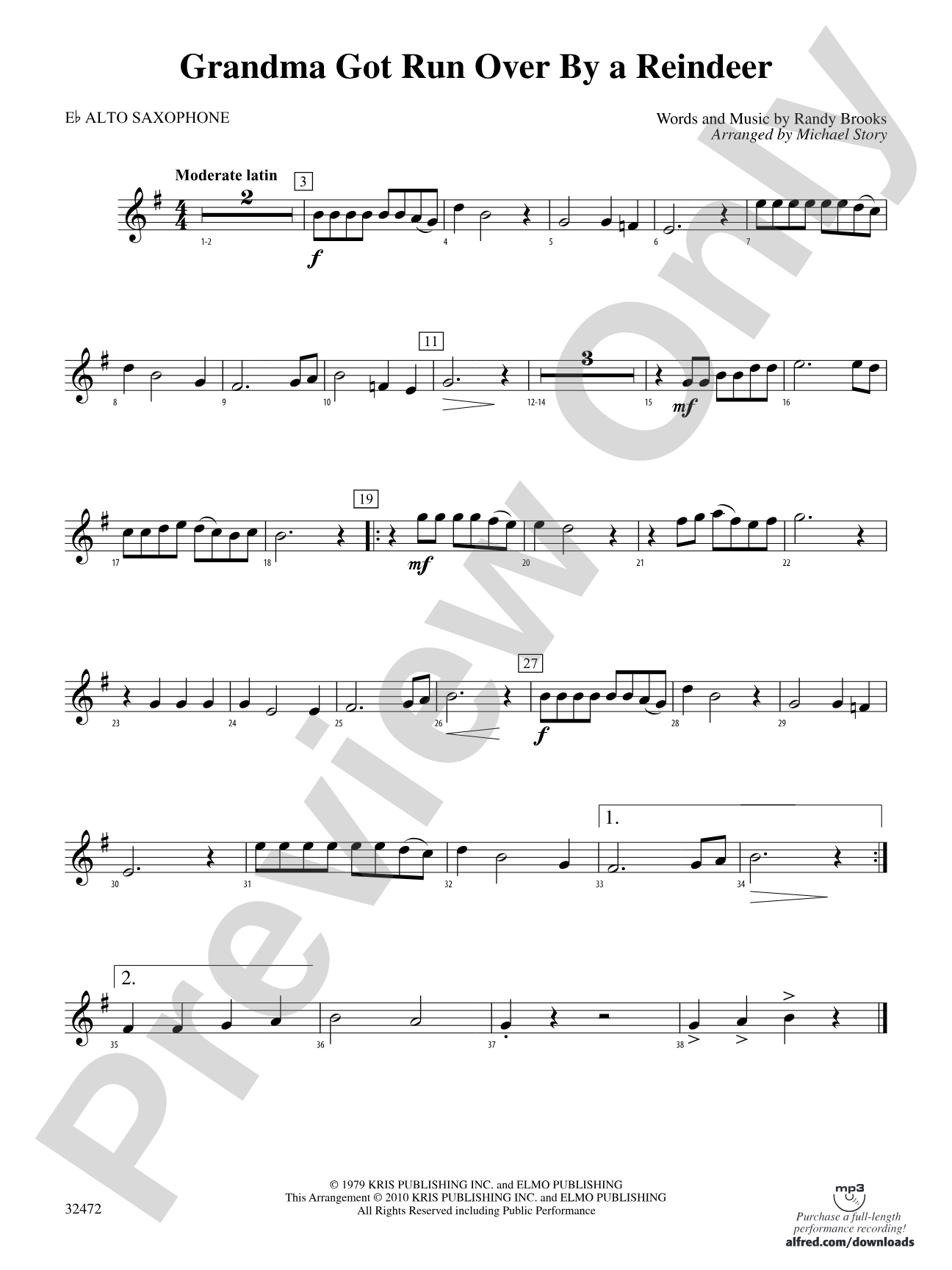 Grandma Got Run Over by a Reindeer: E-flat Alto Saxophone