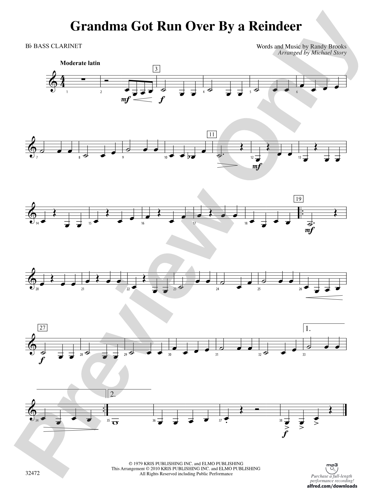 Grandma Got Run Over by a Reindeer: B-flat Bass Clarinet