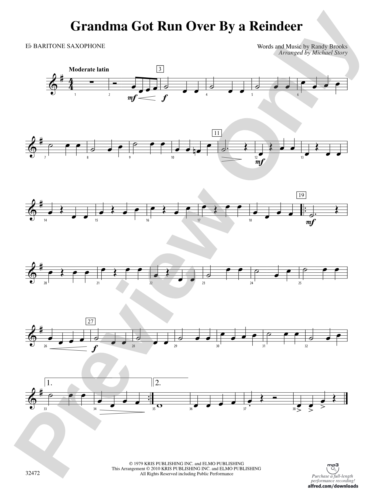 Grandma Got Run Over by a Reindeer: E-flat Baritone Saxophone