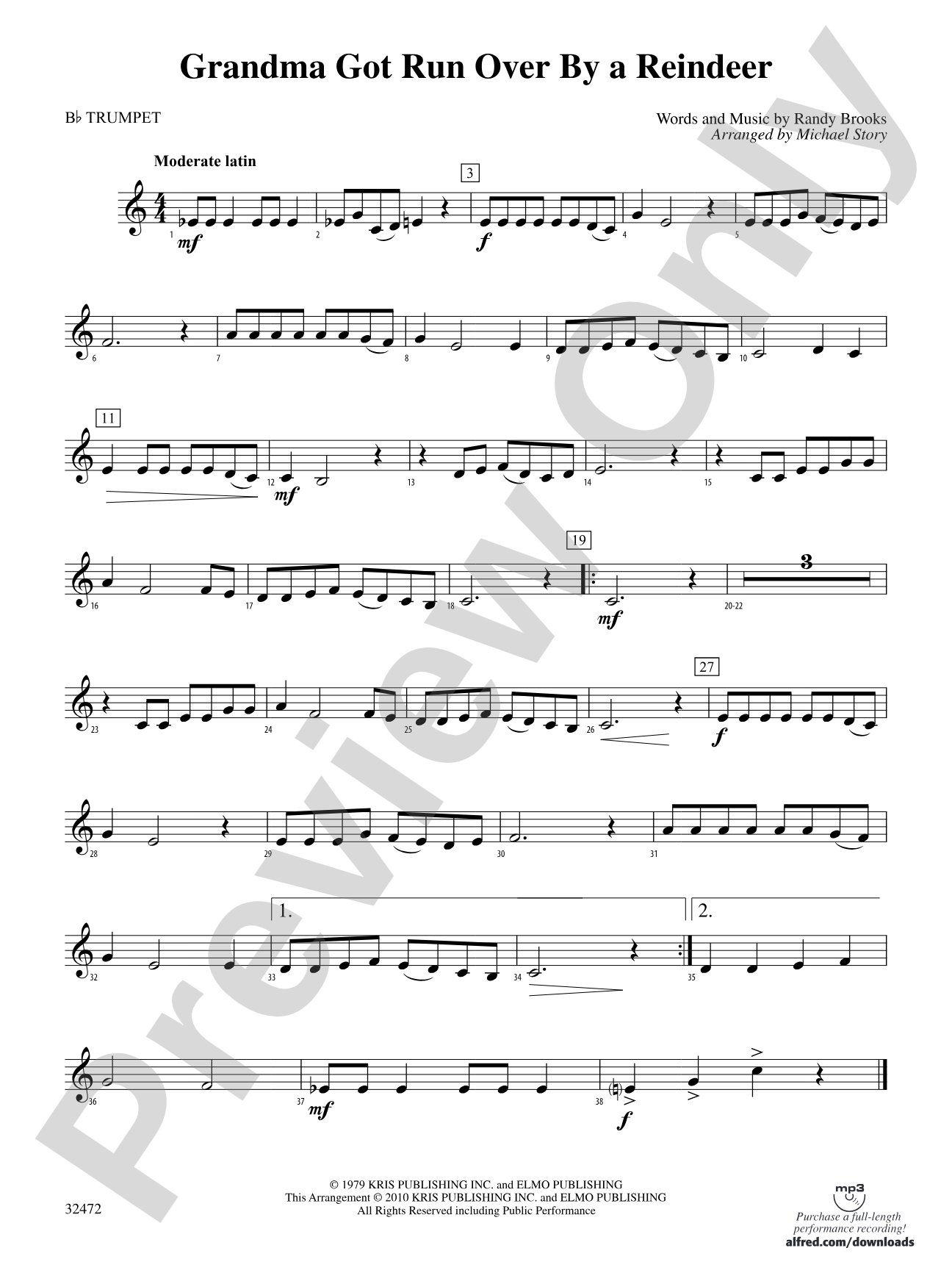 Grandma Got Run Over by a Reindeer: 1st B-flat Trumpet