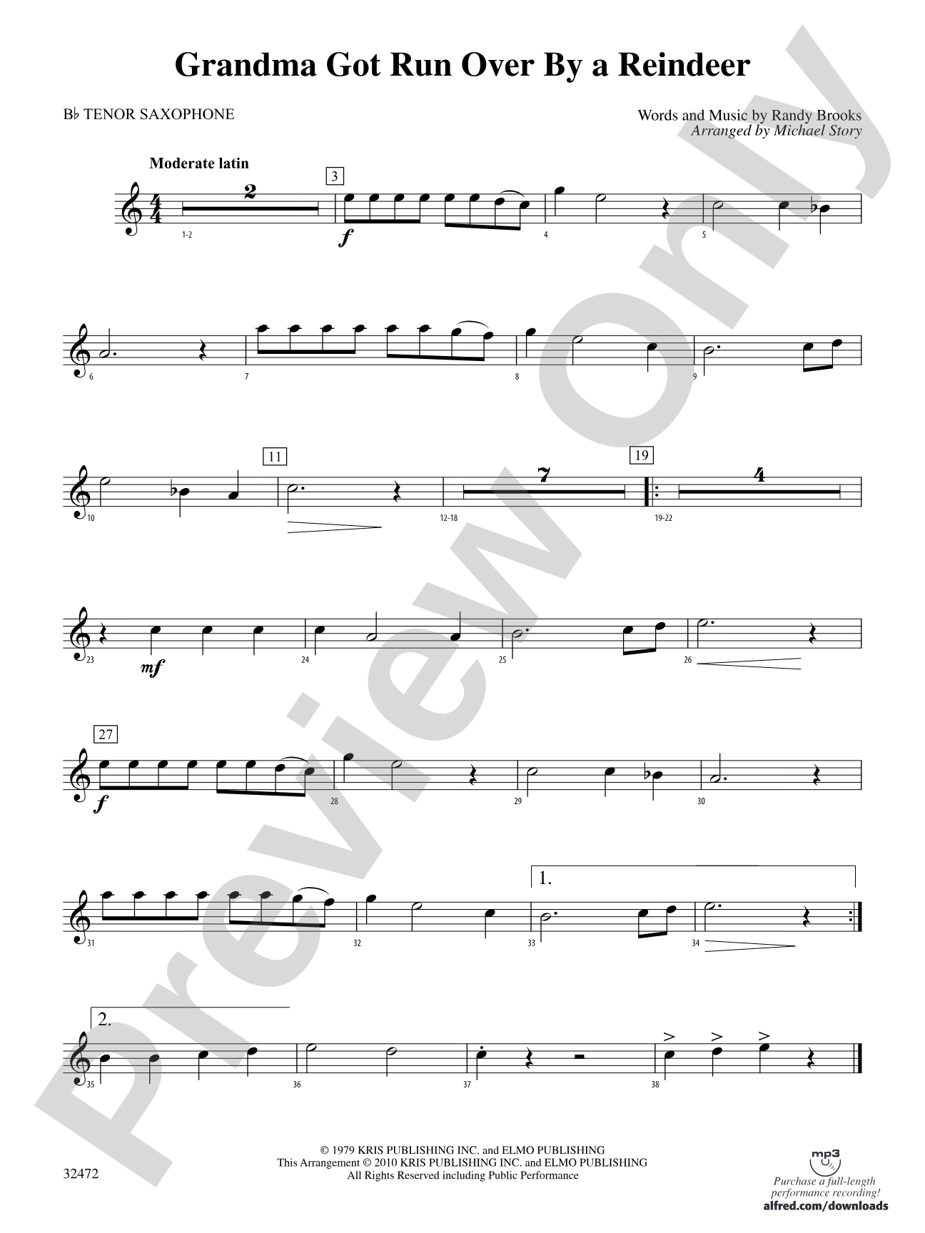Grandma Got Run Over by a Reindeer: B-flat Tenor Saxophone