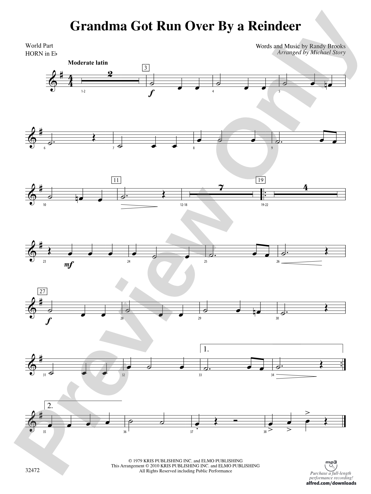 Grandma Got Run Over by a Reindeer: (wp) 1st Horn in E-flat