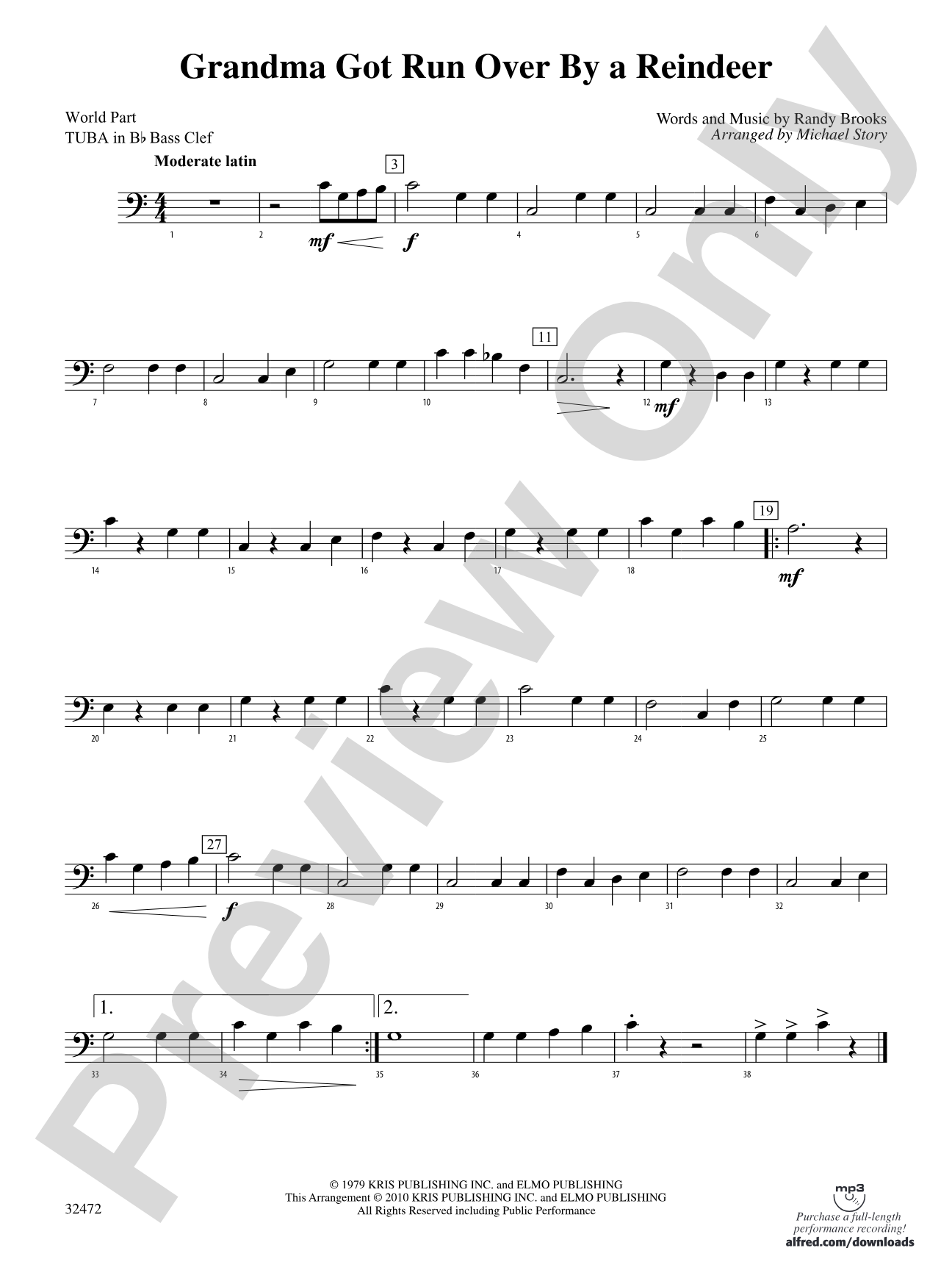 Grandma Got Run Over by a Reindeer: (wp) B-flat Tuba B.C.