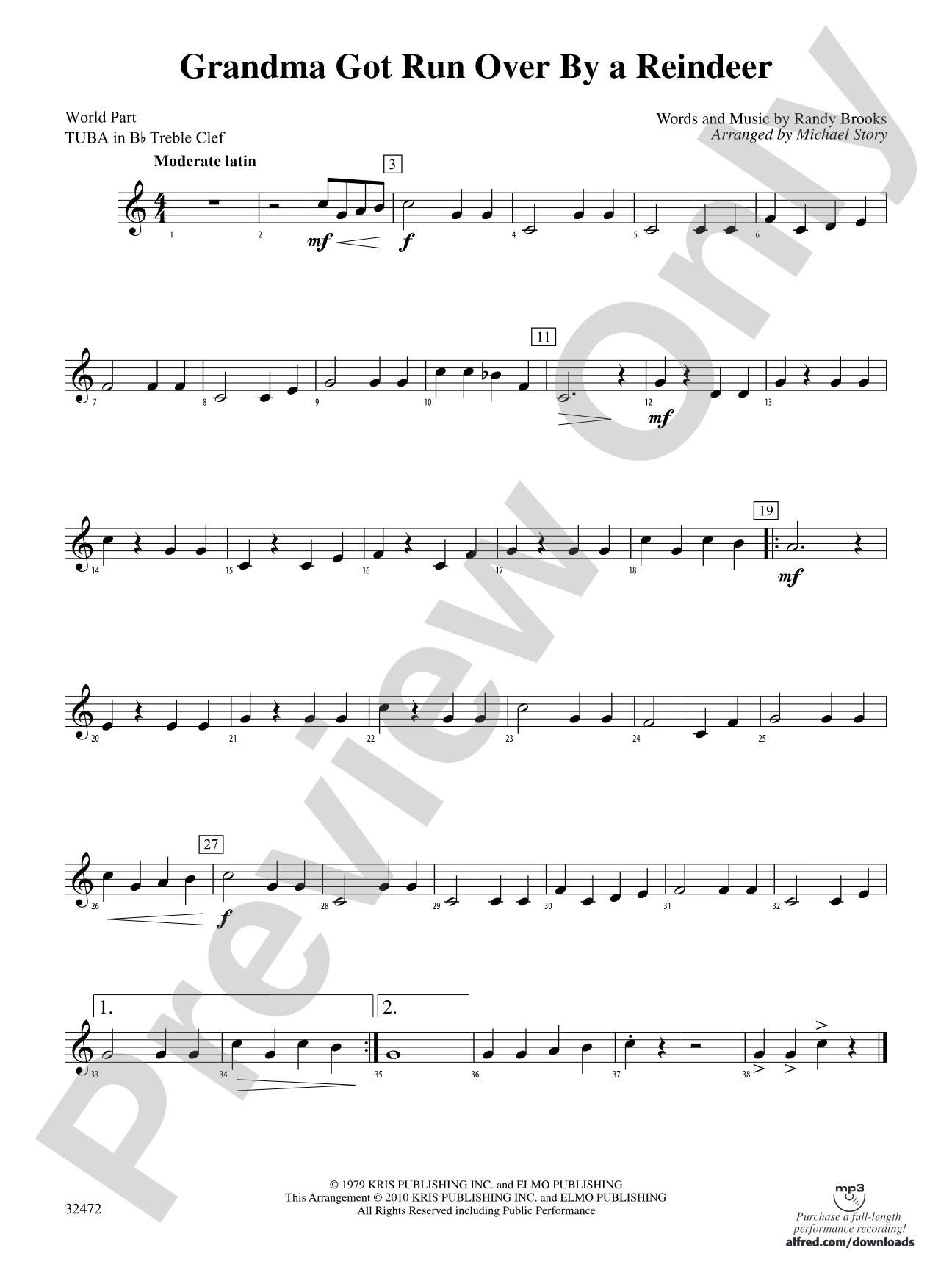 Grandma Got Run Over by a Reindeer: (wp) B-flat Tuba T.C.