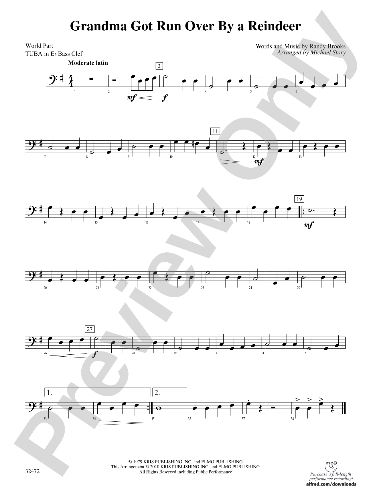 Grandma Got Run Over by a Reindeer: (wp) E-flat Tuba B.C.