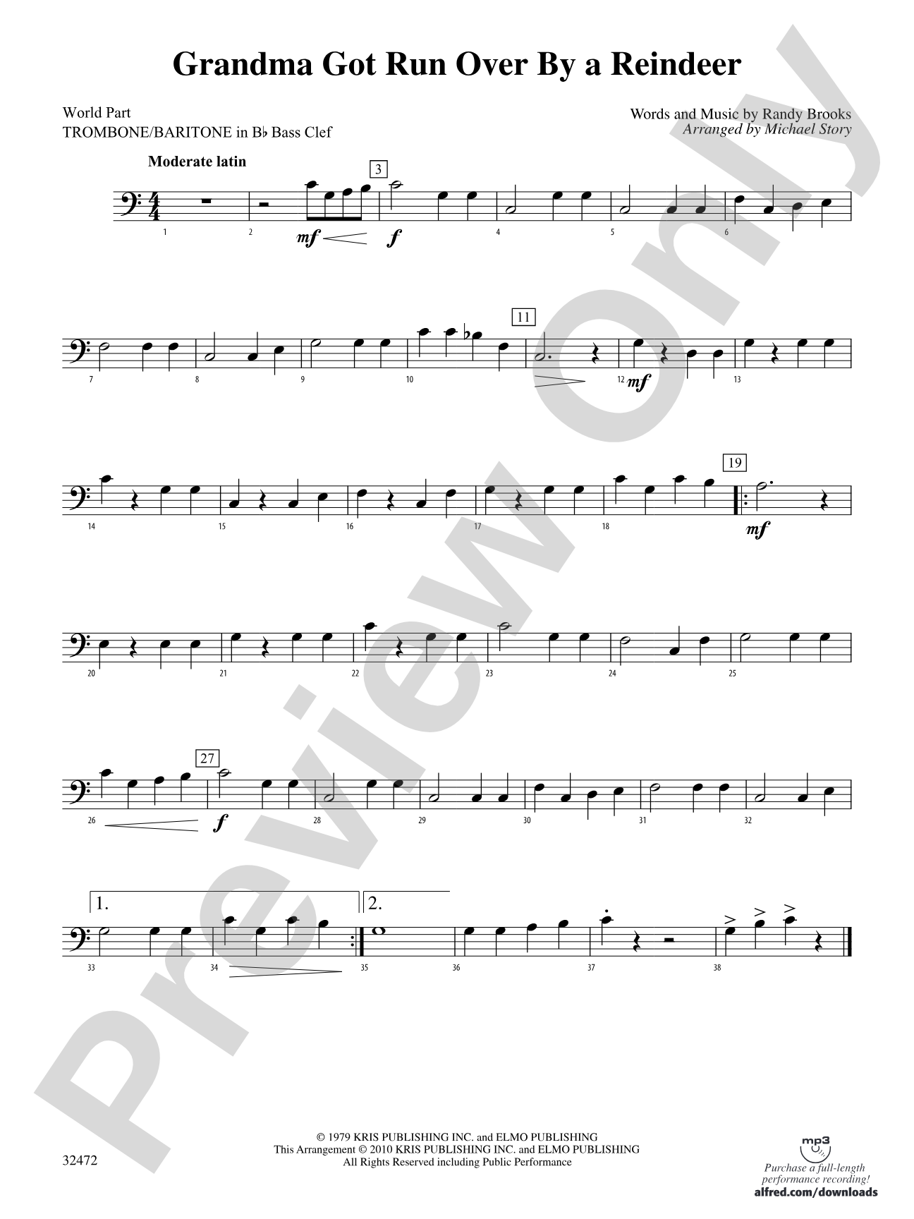 Grandma Got Run Over by a Reindeer: (wp) 1st B-flat Trombone B.C.