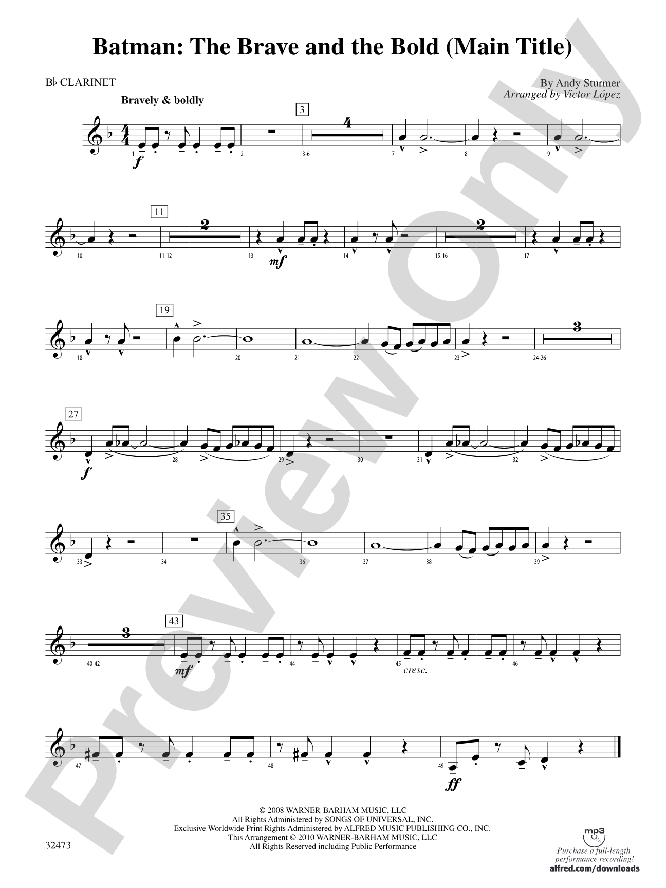 Batman: The Brave and the Bold (Main Title): 1st B-flat Clarinet