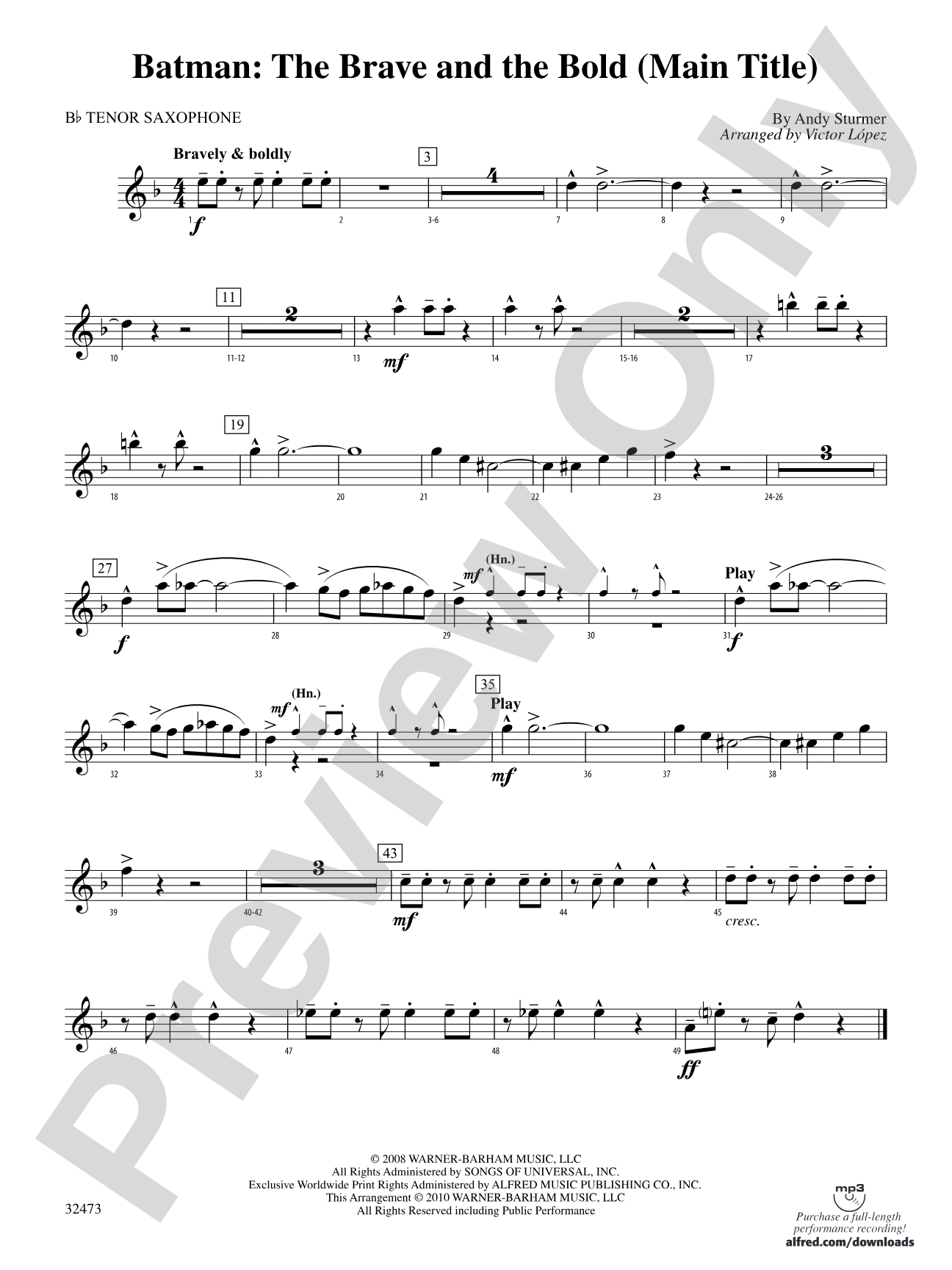 Batman: The Brave and the Bold (Main Title): B-flat Tenor Saxophone