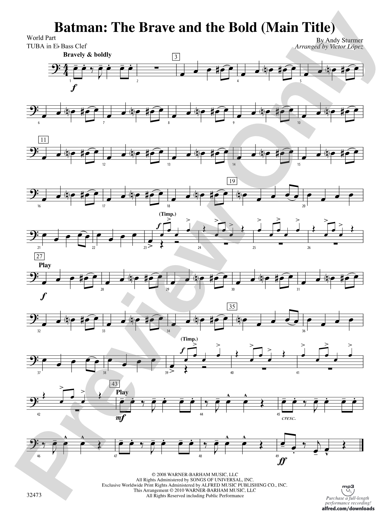 Batman: (wp) E-flat Tuba B.C.