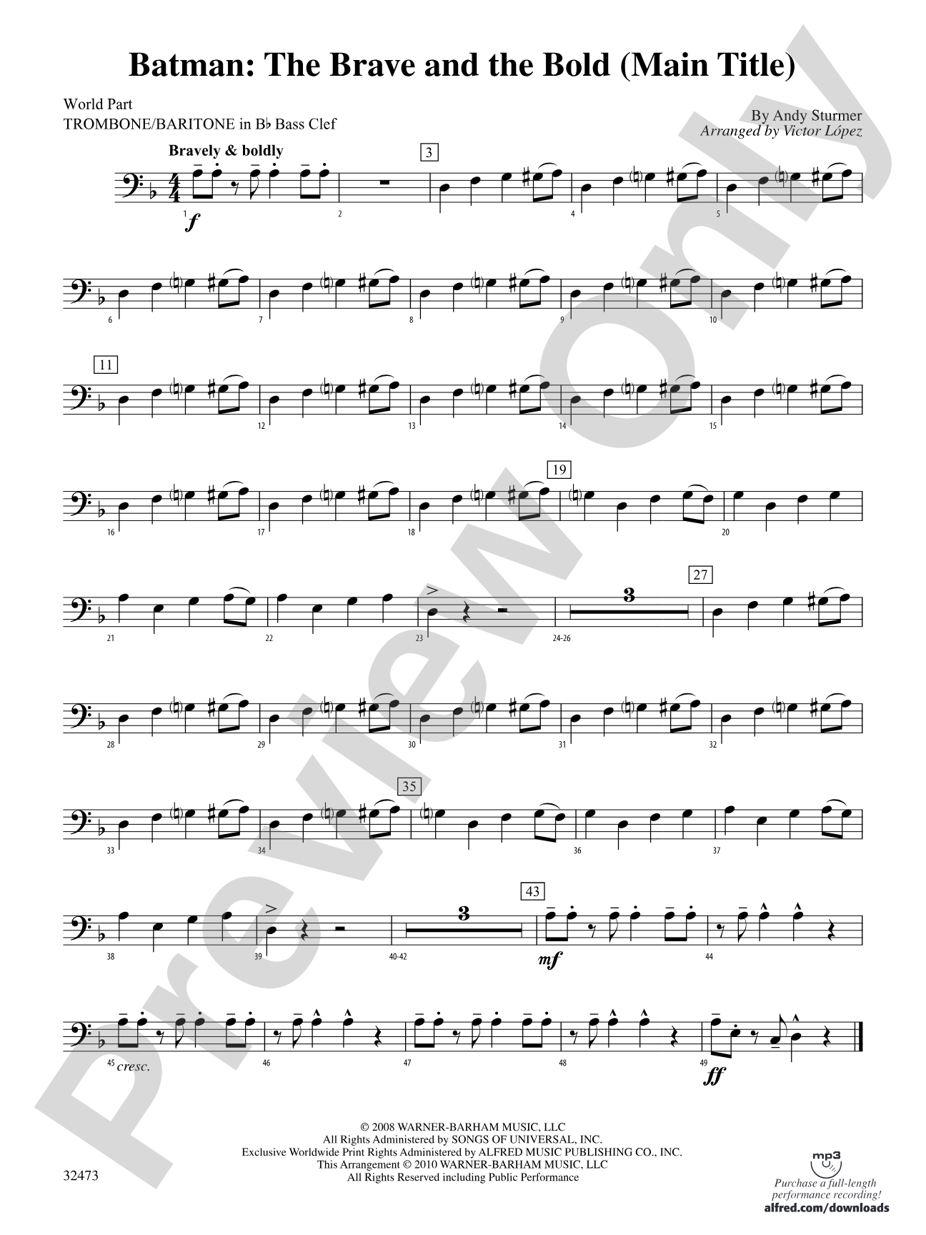 Batman: (wp) 1st B-flat Trombone B.C.