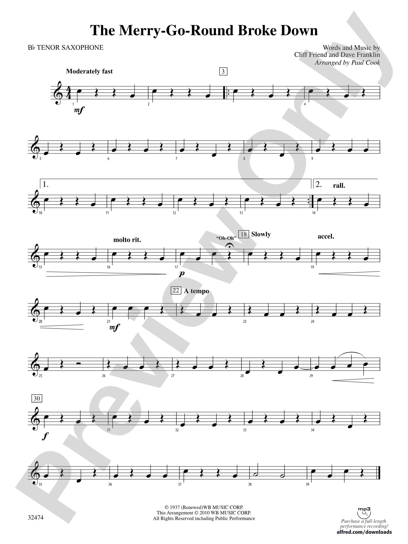 The Merry-Go-Round Broke Down: B-flat Tenor Saxophone