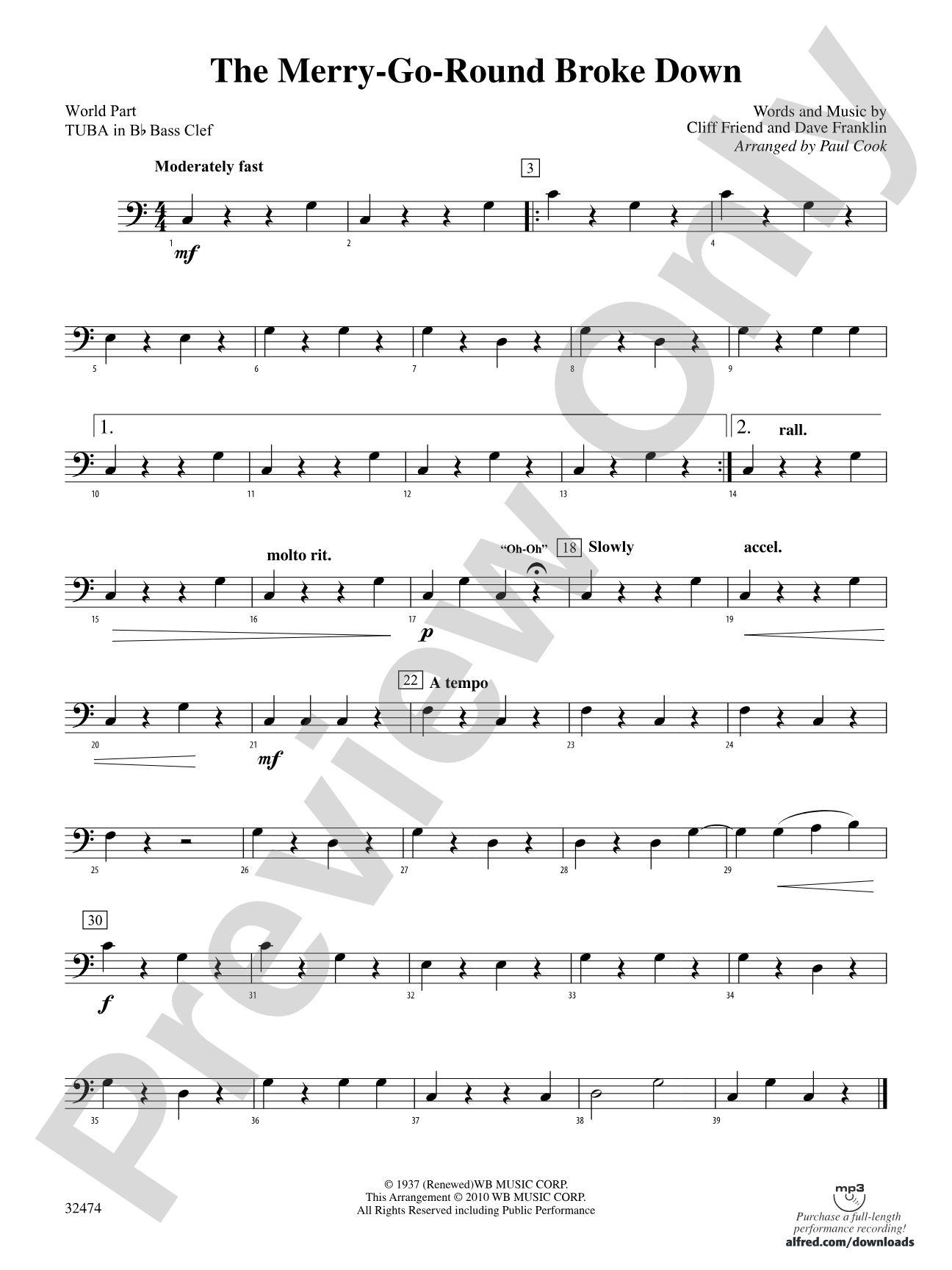 The Merry-Go-Round Broke Down: (wp) B-flat Tuba B.C.