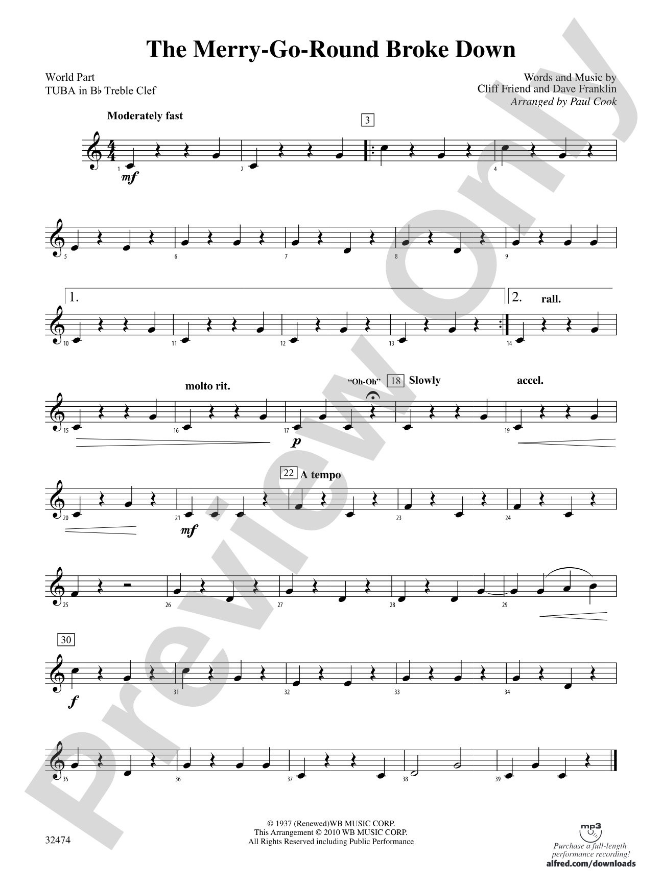 The Merry-Go-Round Broke Down: (wp) B-flat Tuba T.C.