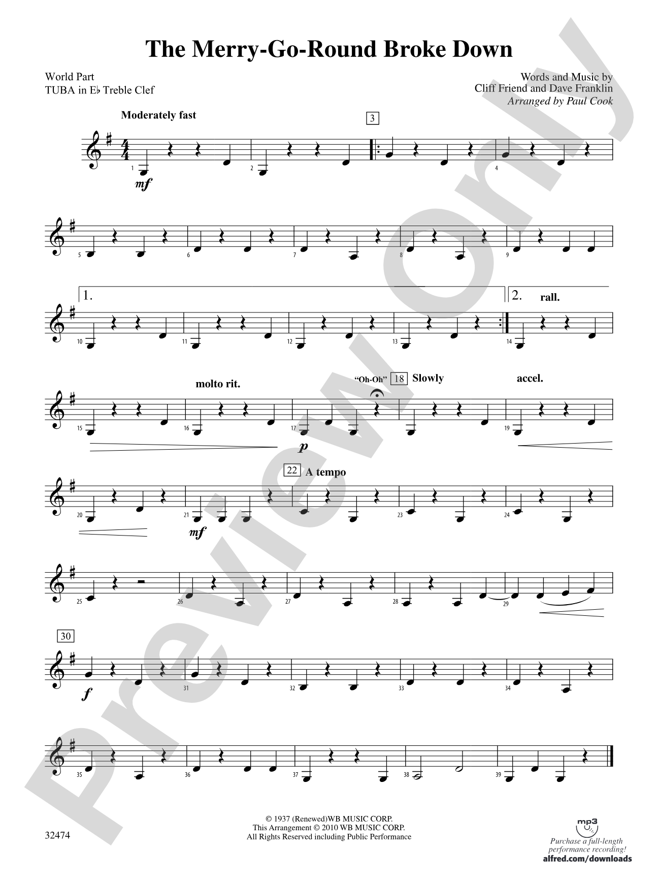 The Merry-Go-Round Broke Down: (wp) E-flat Tuba T.C.
