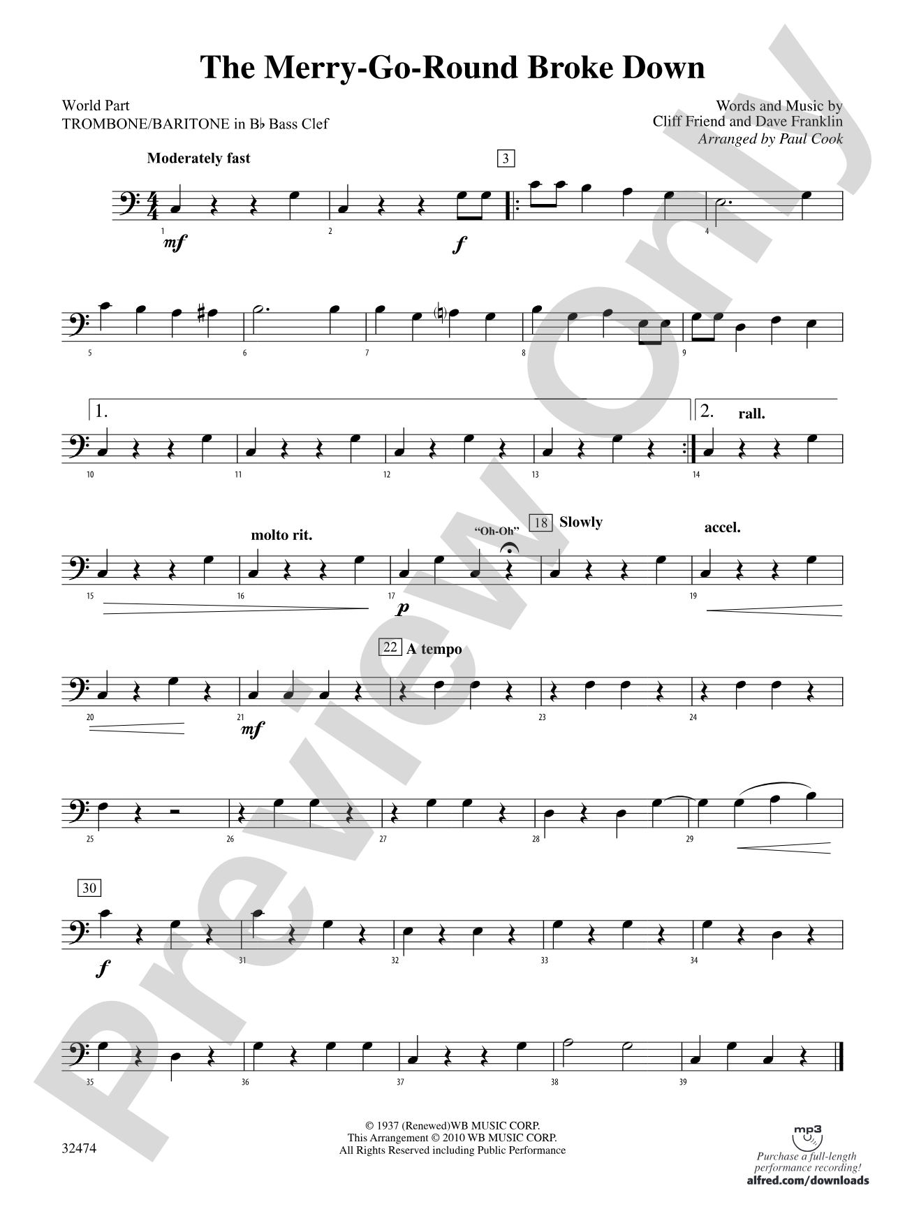 The Merry-Go-Round Broke Down: (wp) 1st B-flat Trombone B.C.