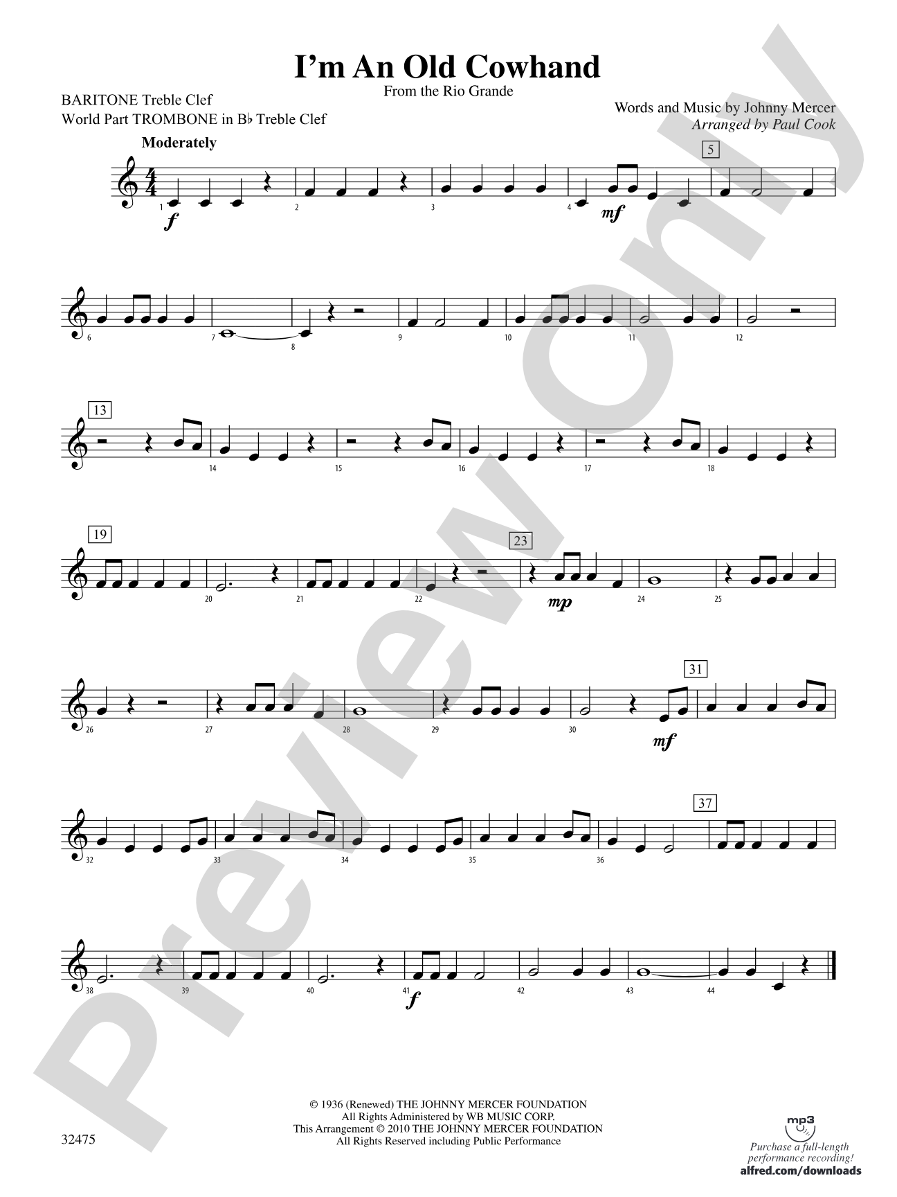 I'm an Old Cowhand (from the Rio Grande): Baritone T.C.