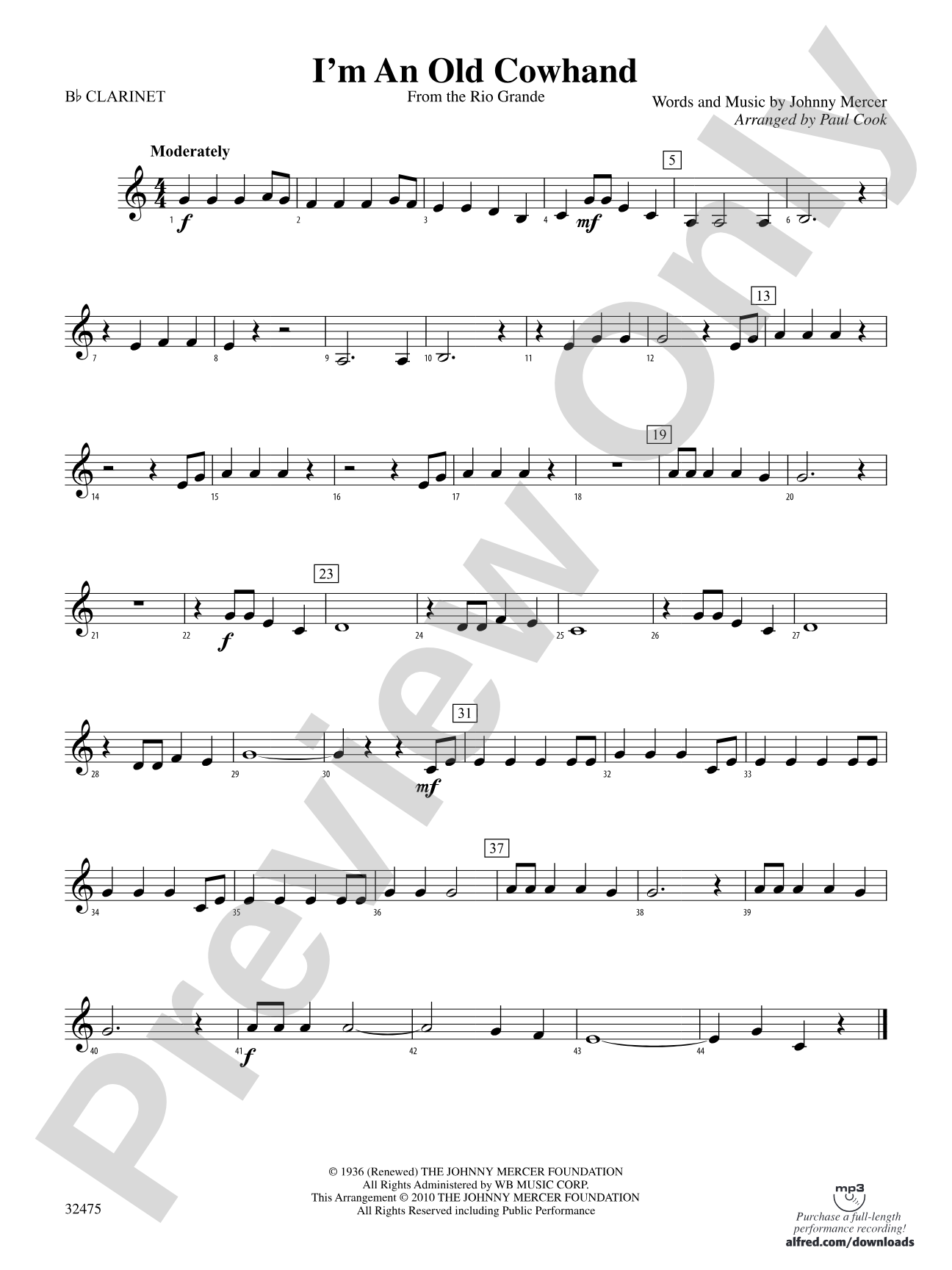 I'm an Old Cowhand (from the Rio Grande): 1st B-flat Clarinet