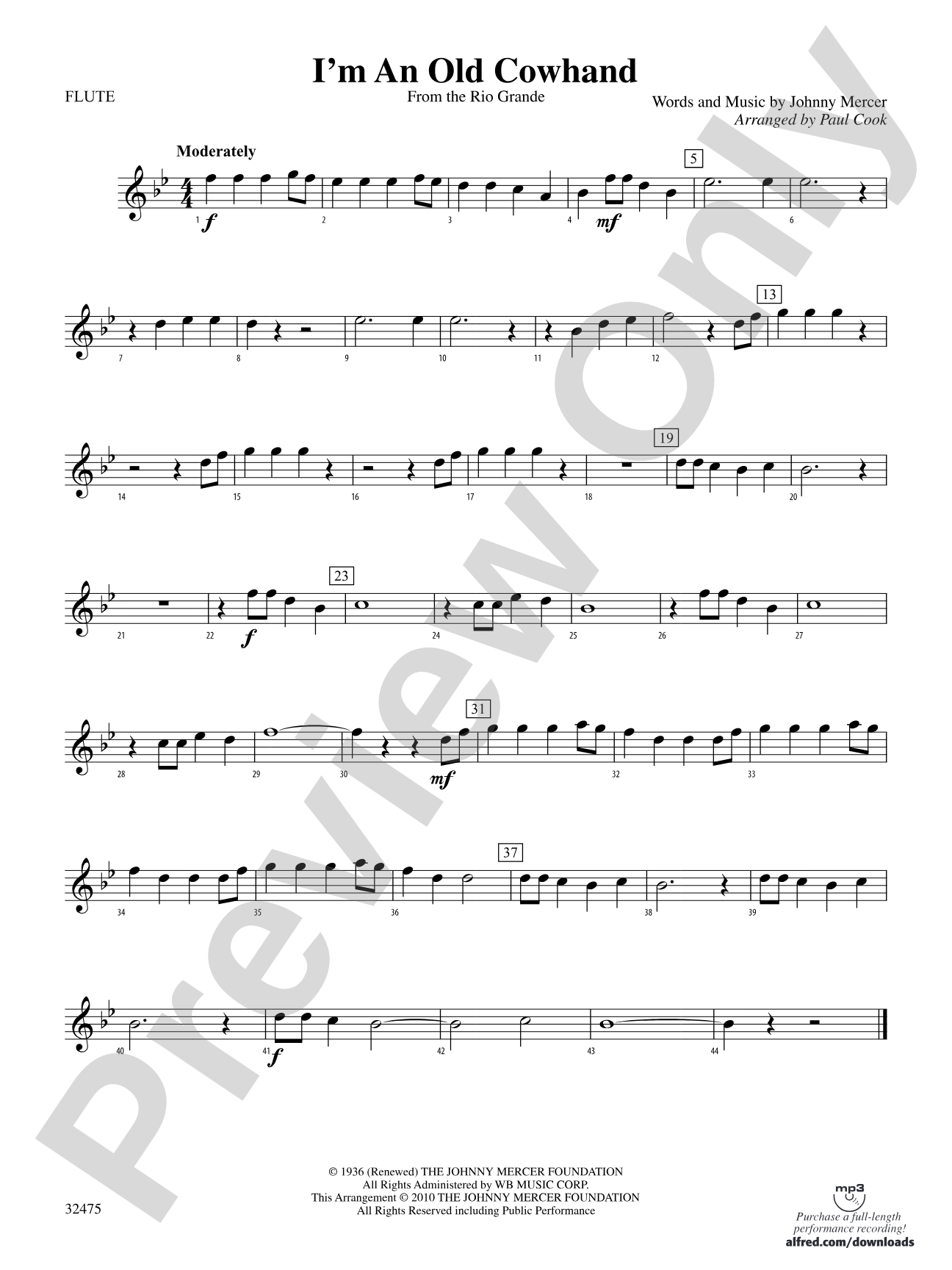 I'm an Old Cowhand (from the Rio Grande): Flute