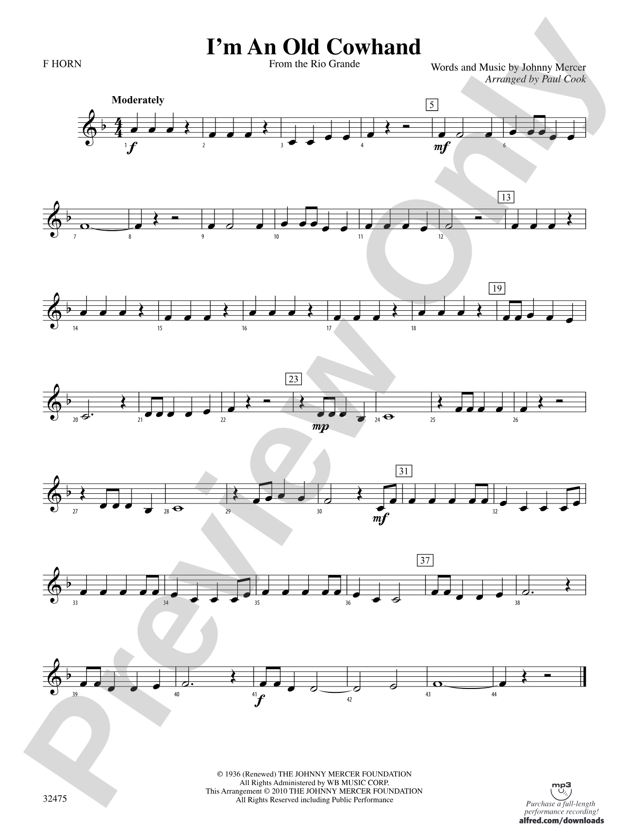 I'm an Old Cowhand (from the Rio Grande): 1st F Horn