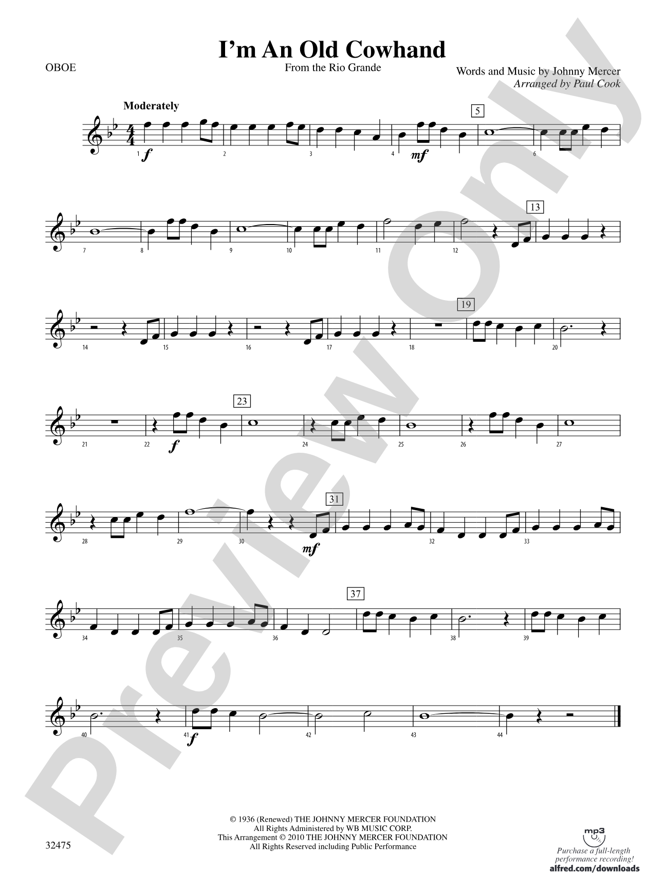 I'm an Old Cowhand (from the Rio Grande): Oboe