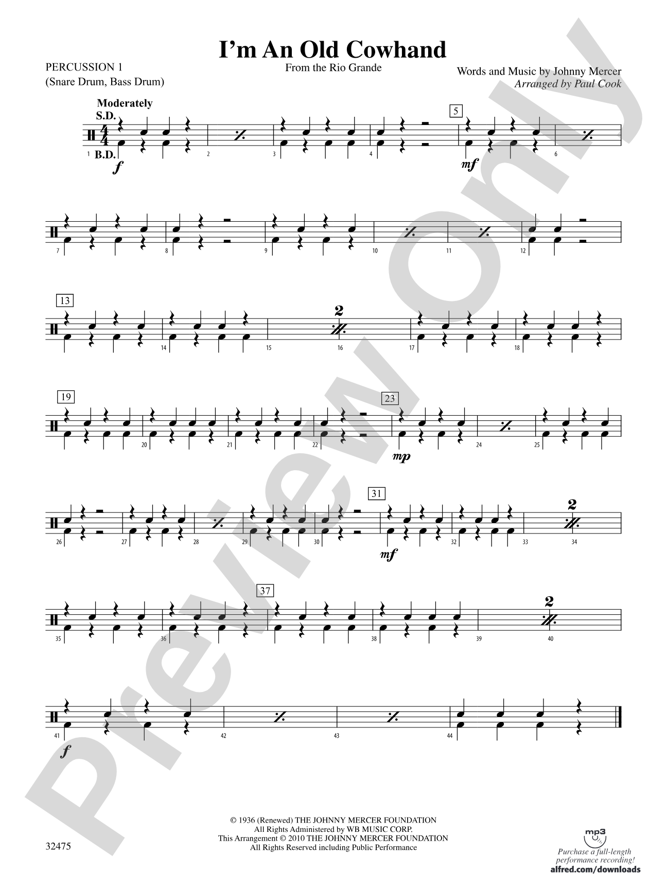 I'm an Old Cowhand (from the Rio Grande): 1st Percussion