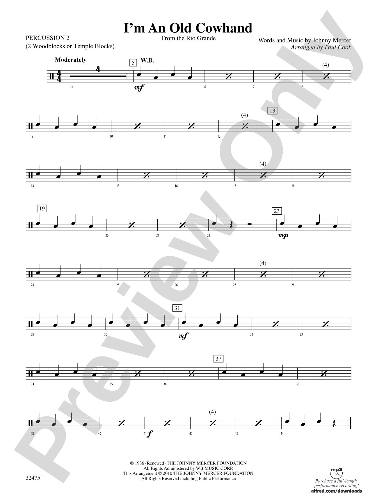 I'm an Old Cowhand (from the Rio Grande): 2nd Percussion