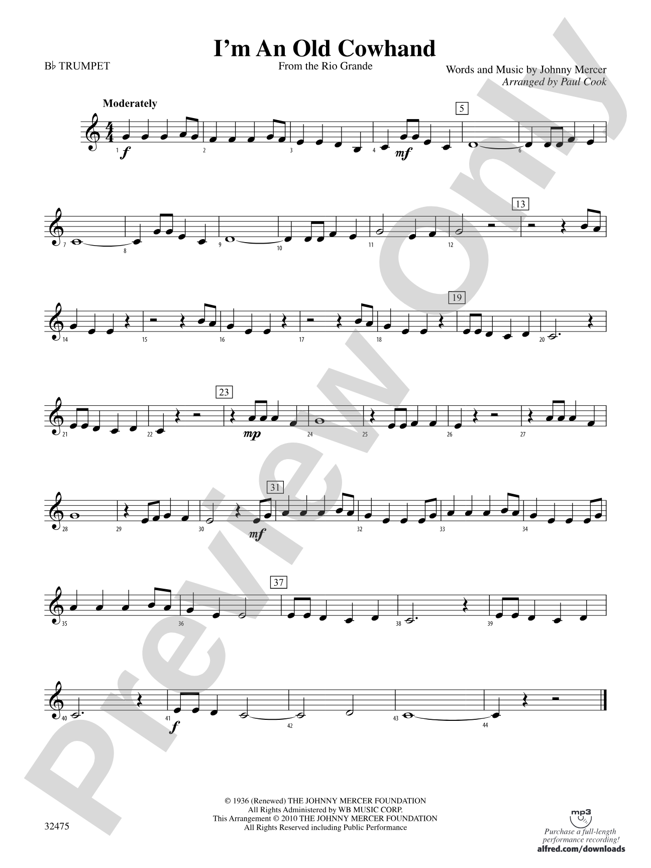 I'm an Old Cowhand (from the Rio Grande): 1st B-flat Trumpet