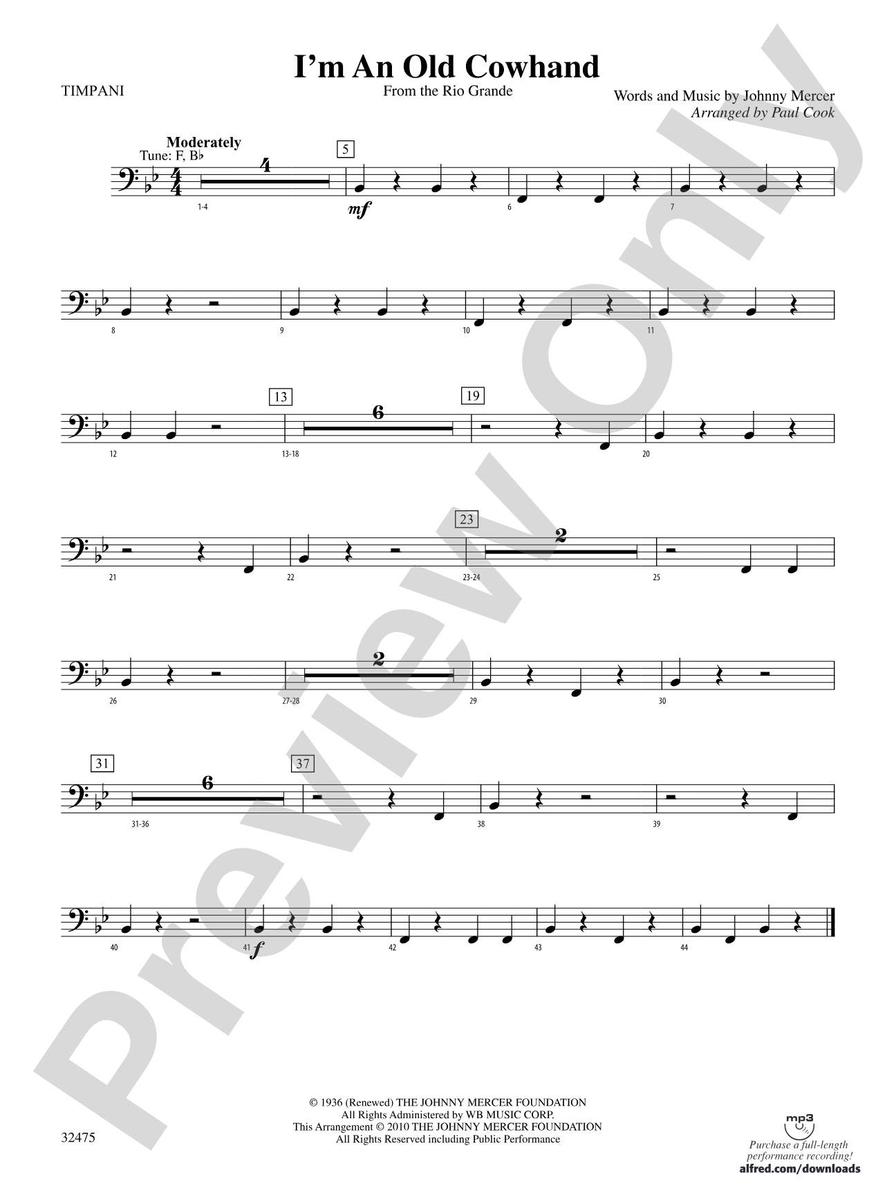 I'm an Old Cowhand (from the Rio Grande): Timpani