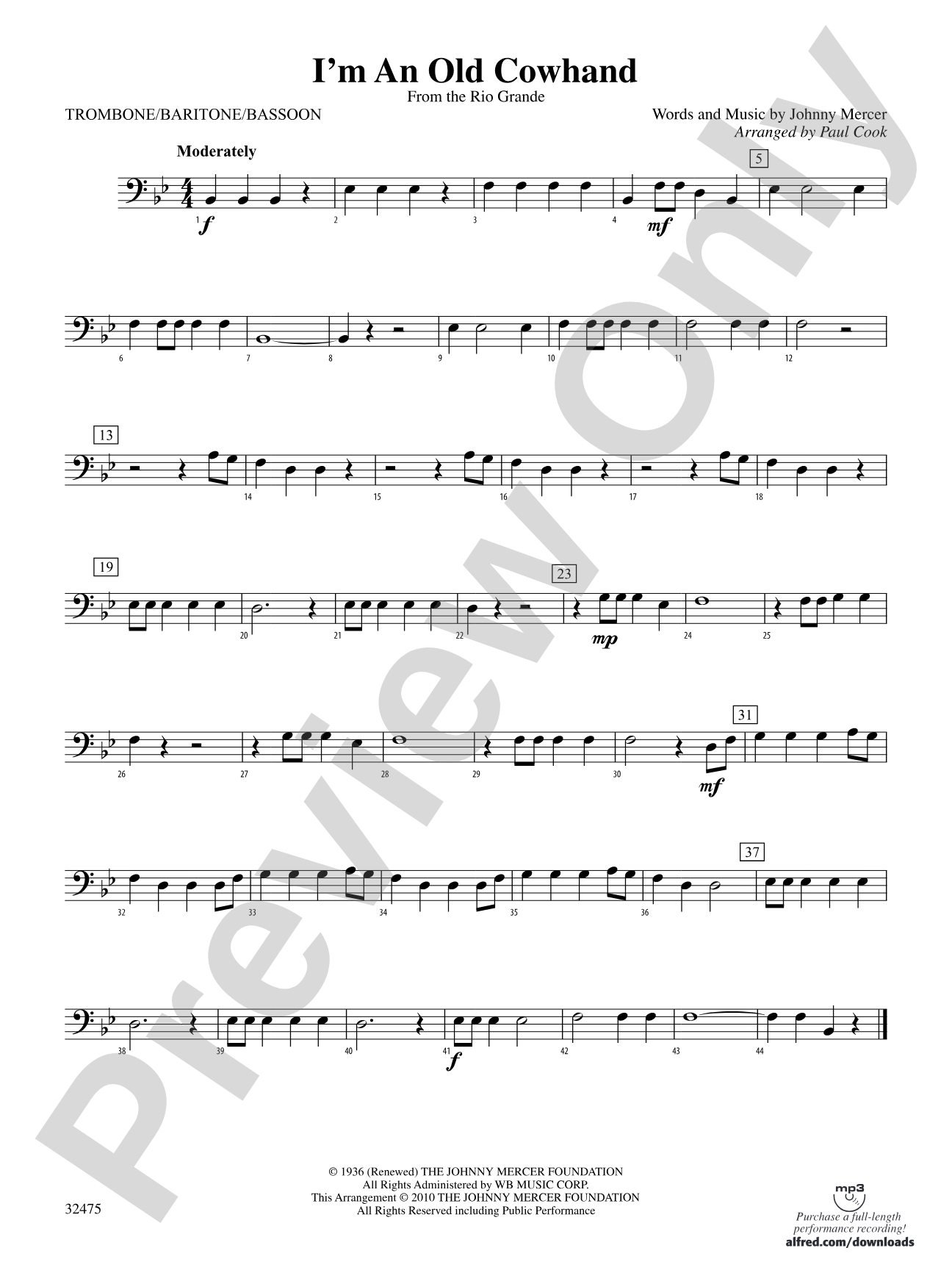 I'm an Old Cowhand (from the Rio Grande): 1st Trombone