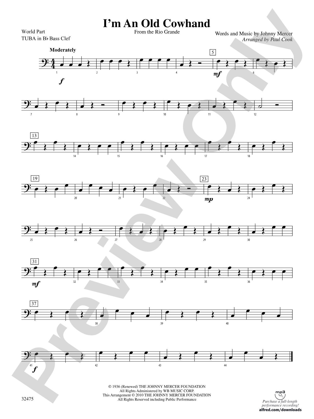 I'm an Old Cowhand (from the Rio Grande): (wp) B-flat Tuba B.C.