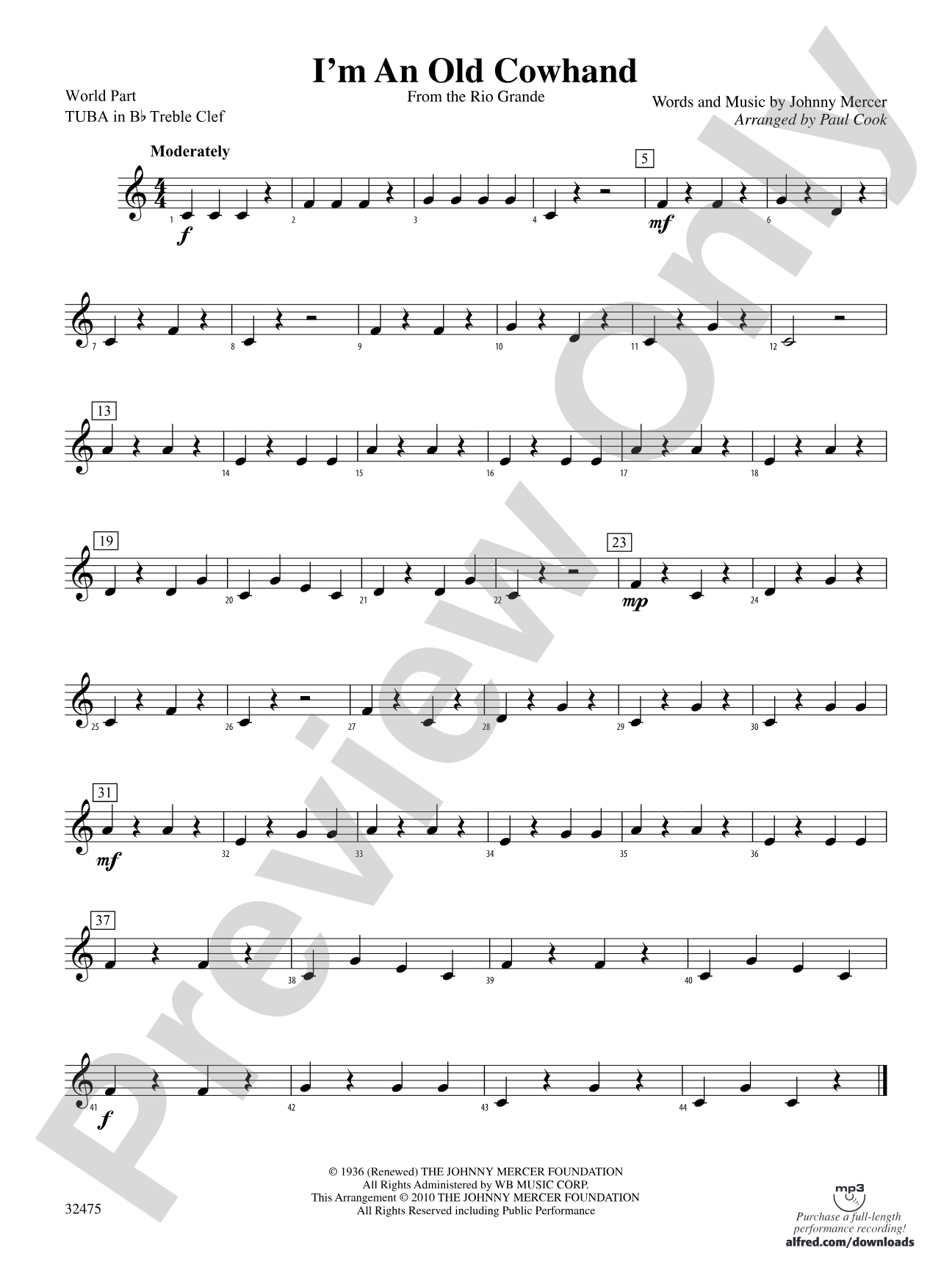 I'm an Old Cowhand (from the Rio Grande): (wp) B-flat Tuba T.C.