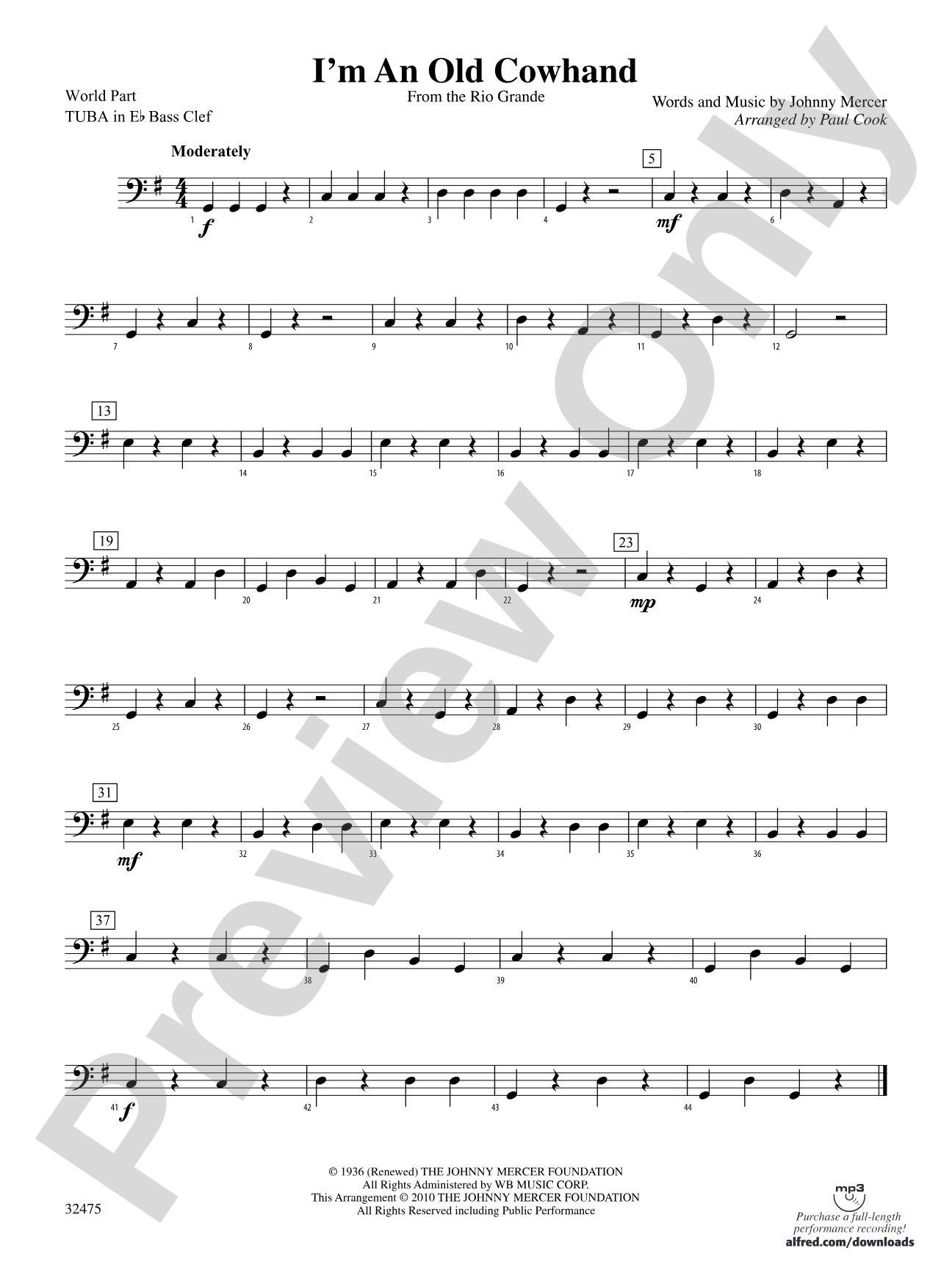 I'm an Old Cowhand (from the Rio Grande): (wp) E-flat Tuba B.C.