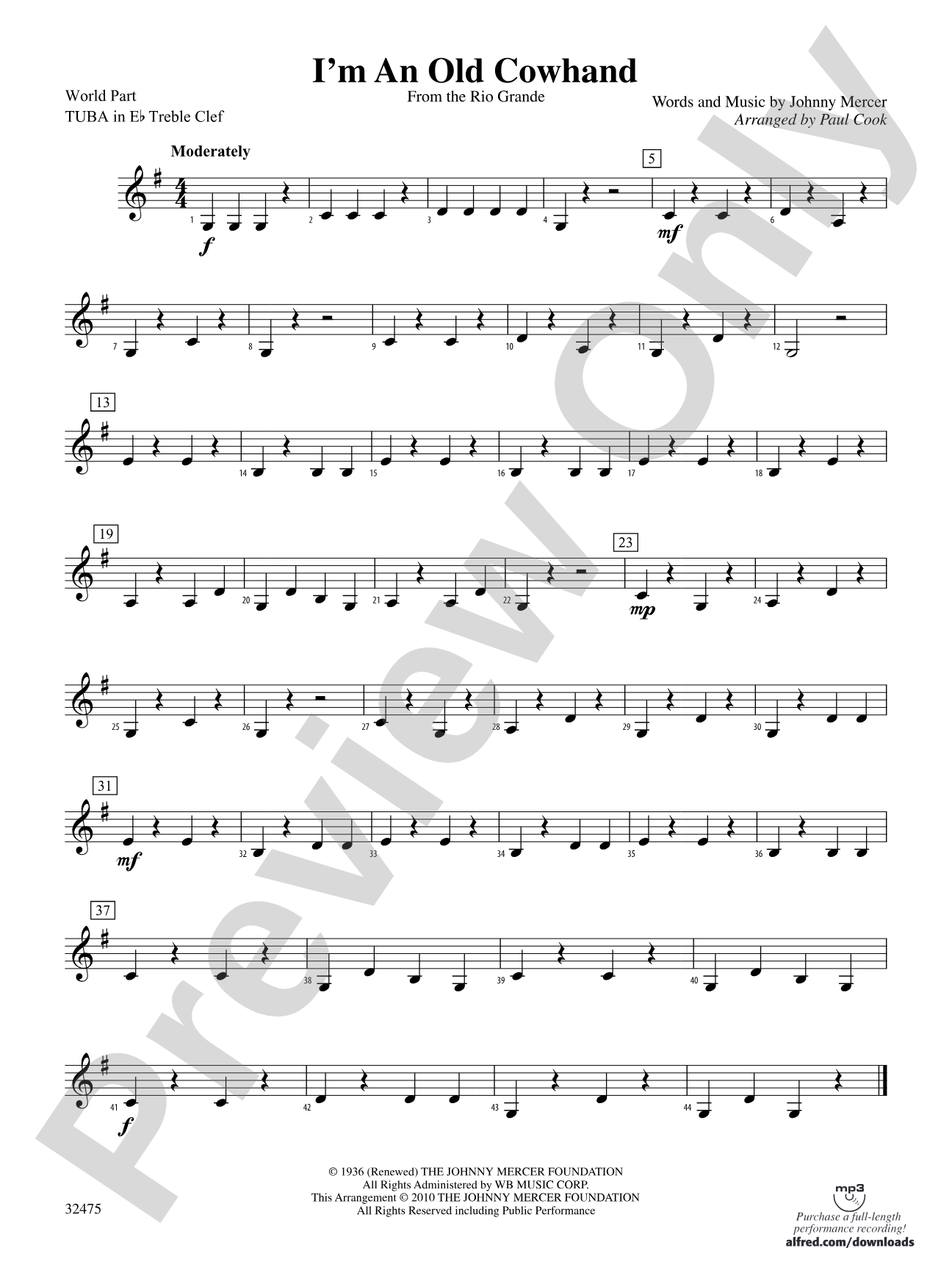 I'm an Old Cowhand (from the Rio Grande): (wp) E-flat Tuba T.C.