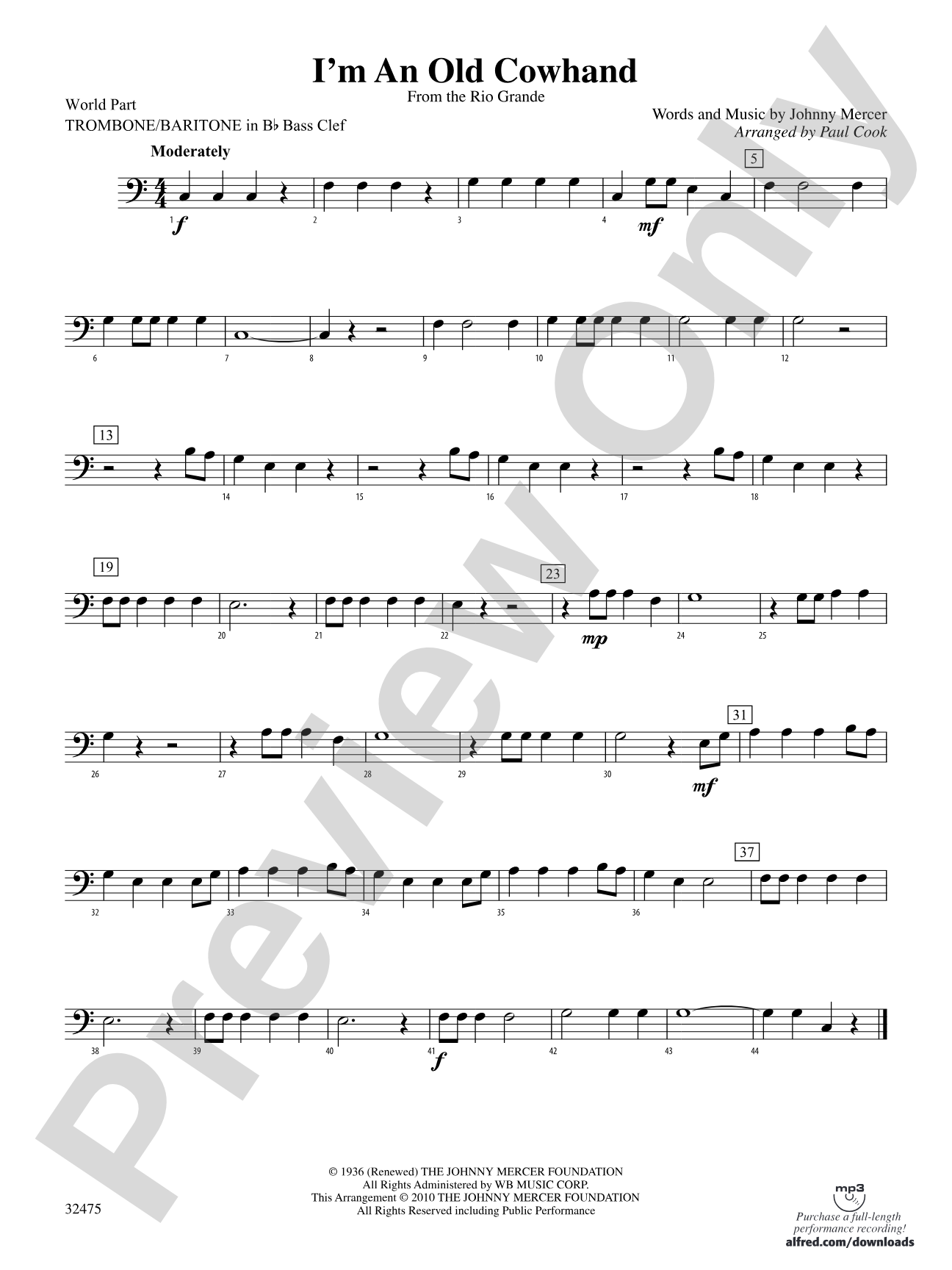 I'm an Old Cowhand (from the Rio Grande): (wp) 1st B-flat Trombone B.C.
