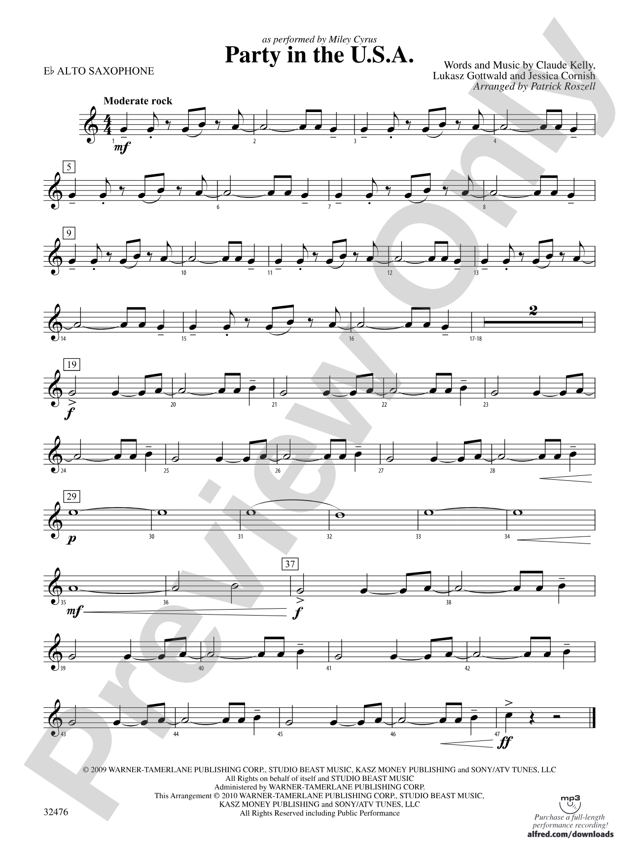 Party in the U.S.A.: E-flat Alto Saxophone