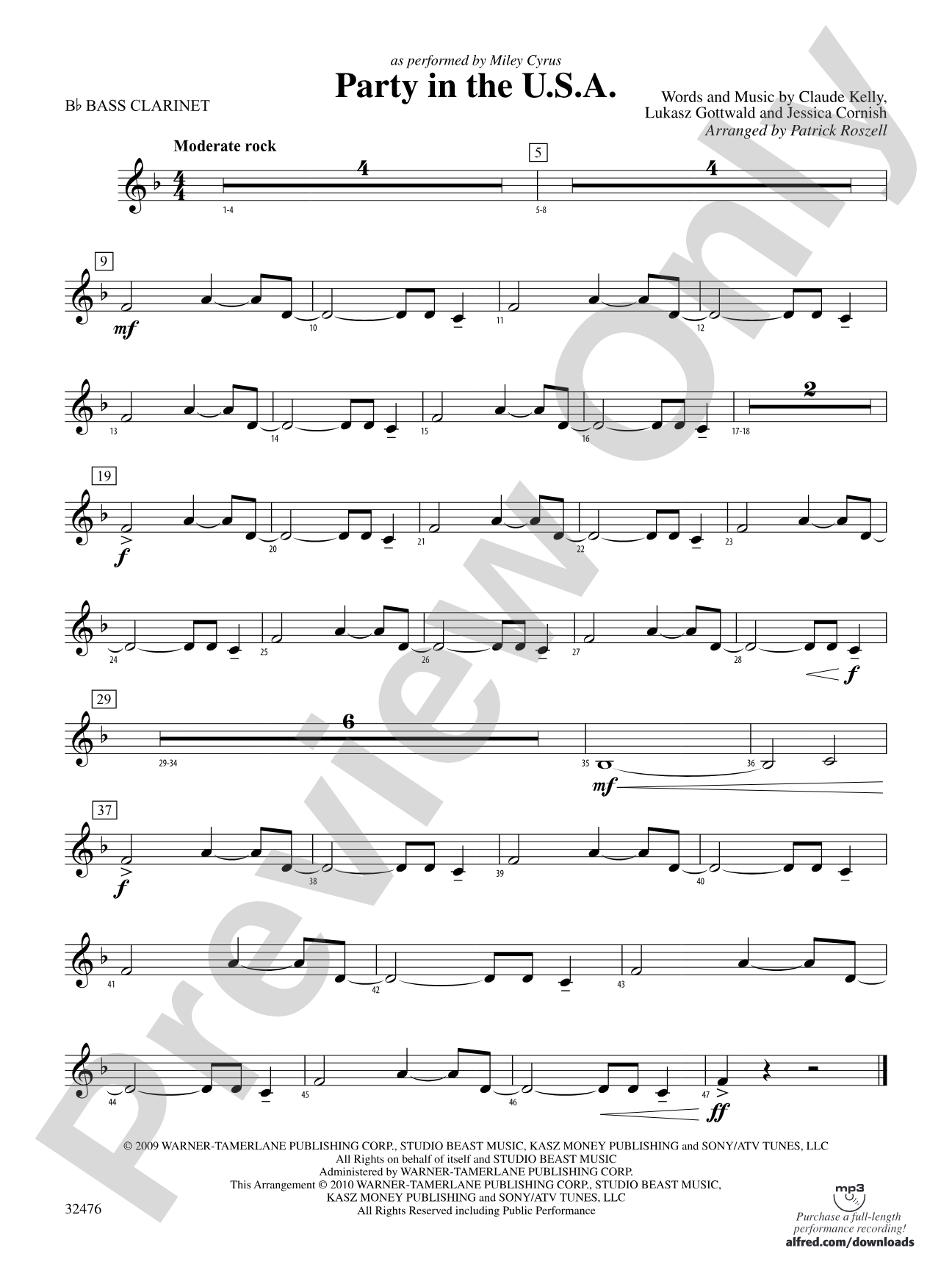 Party in the U.S.A.: B-flat Bass Clarinet