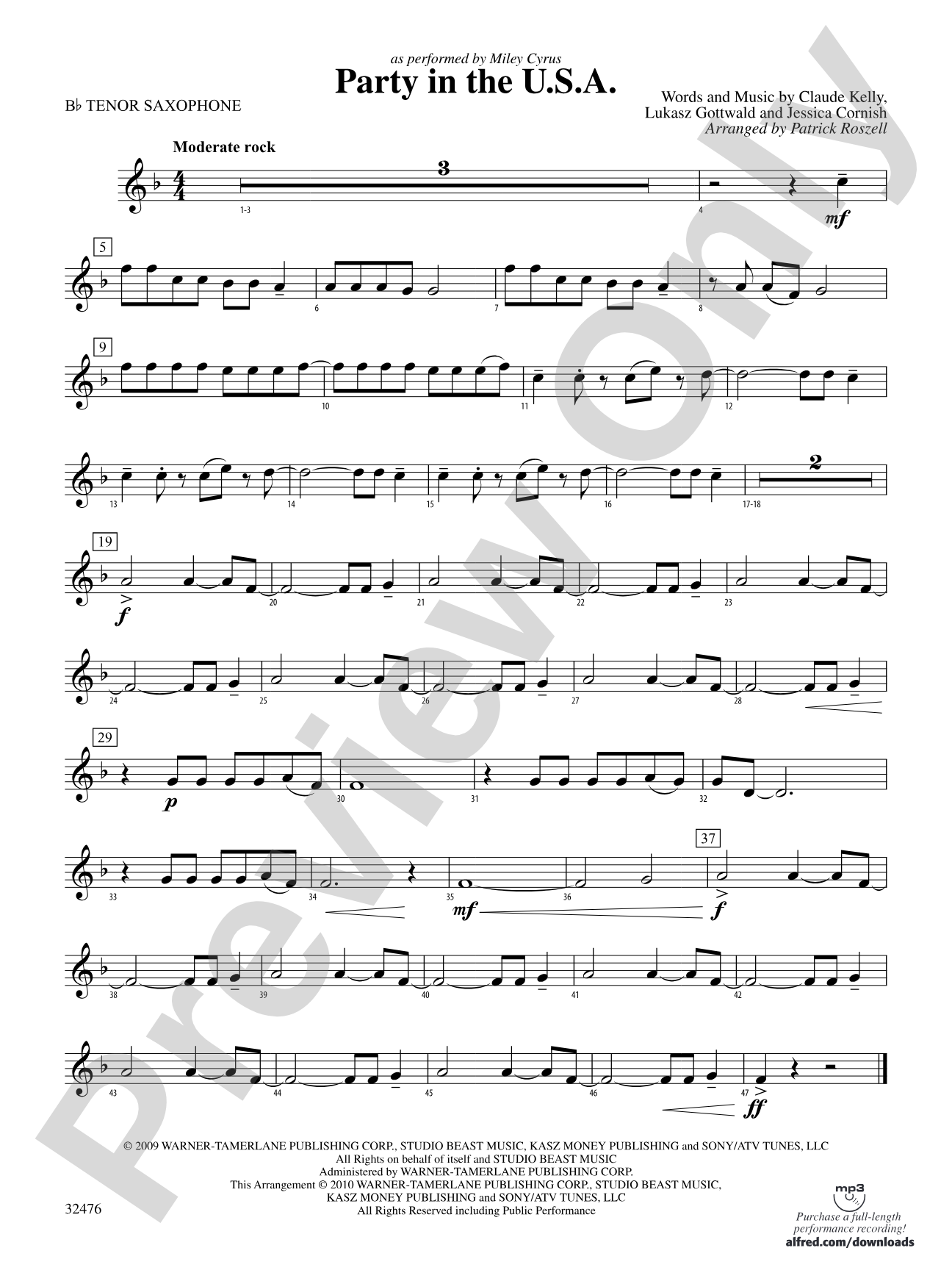 Party in the U.S.A.: B-flat Tenor Saxophone