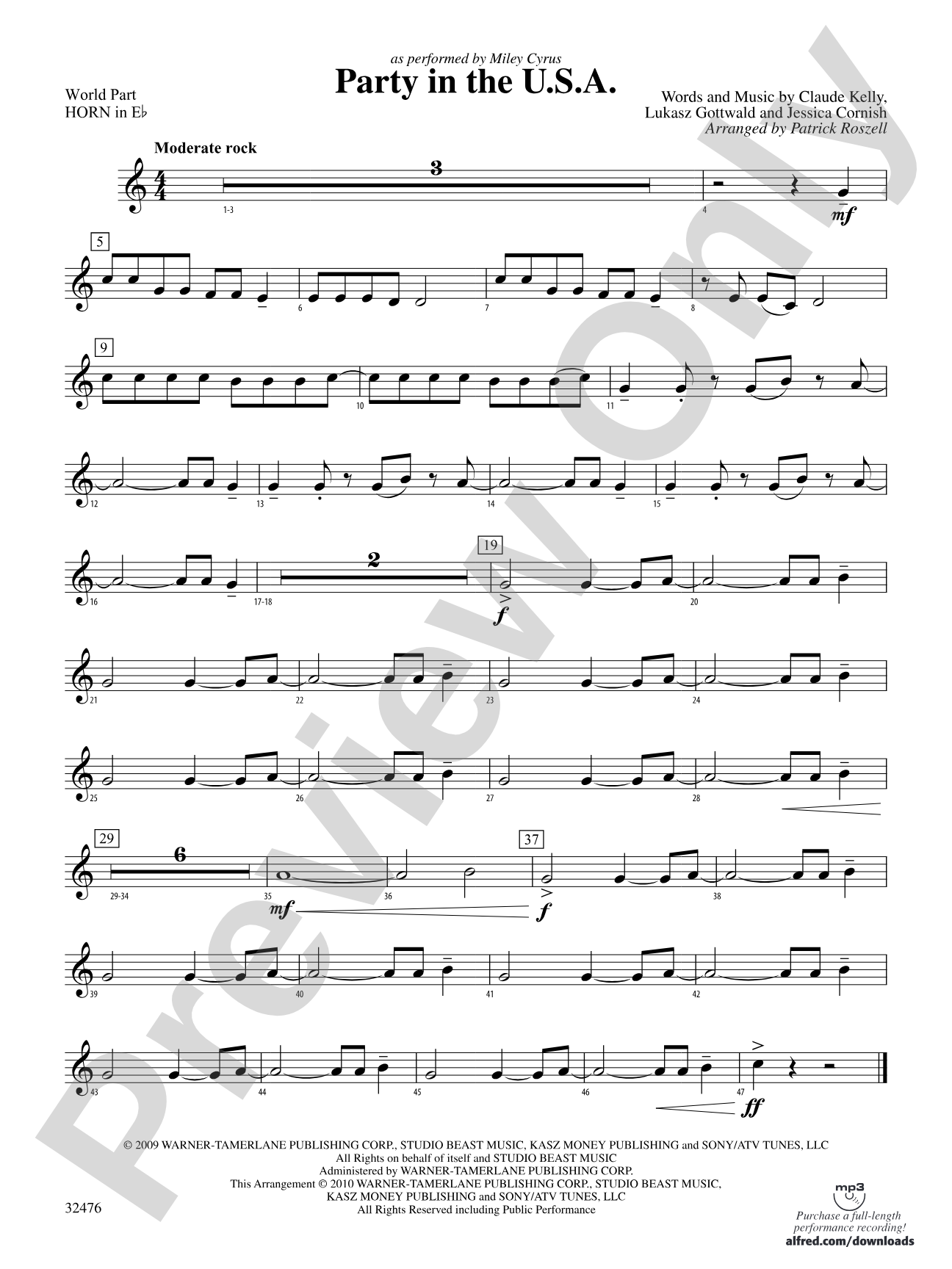 Party in the U.S.A.: (wp) 1st Horn in E-flat