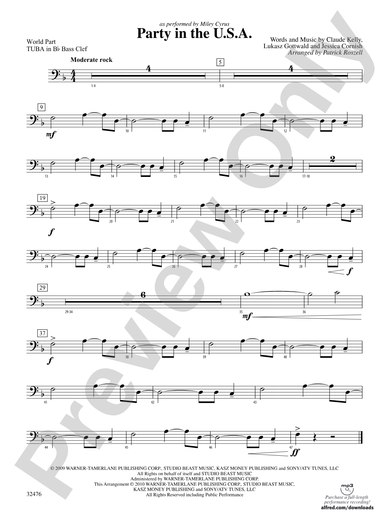 Party in the U.S.A.: (wp) B-flat Tuba B.C.