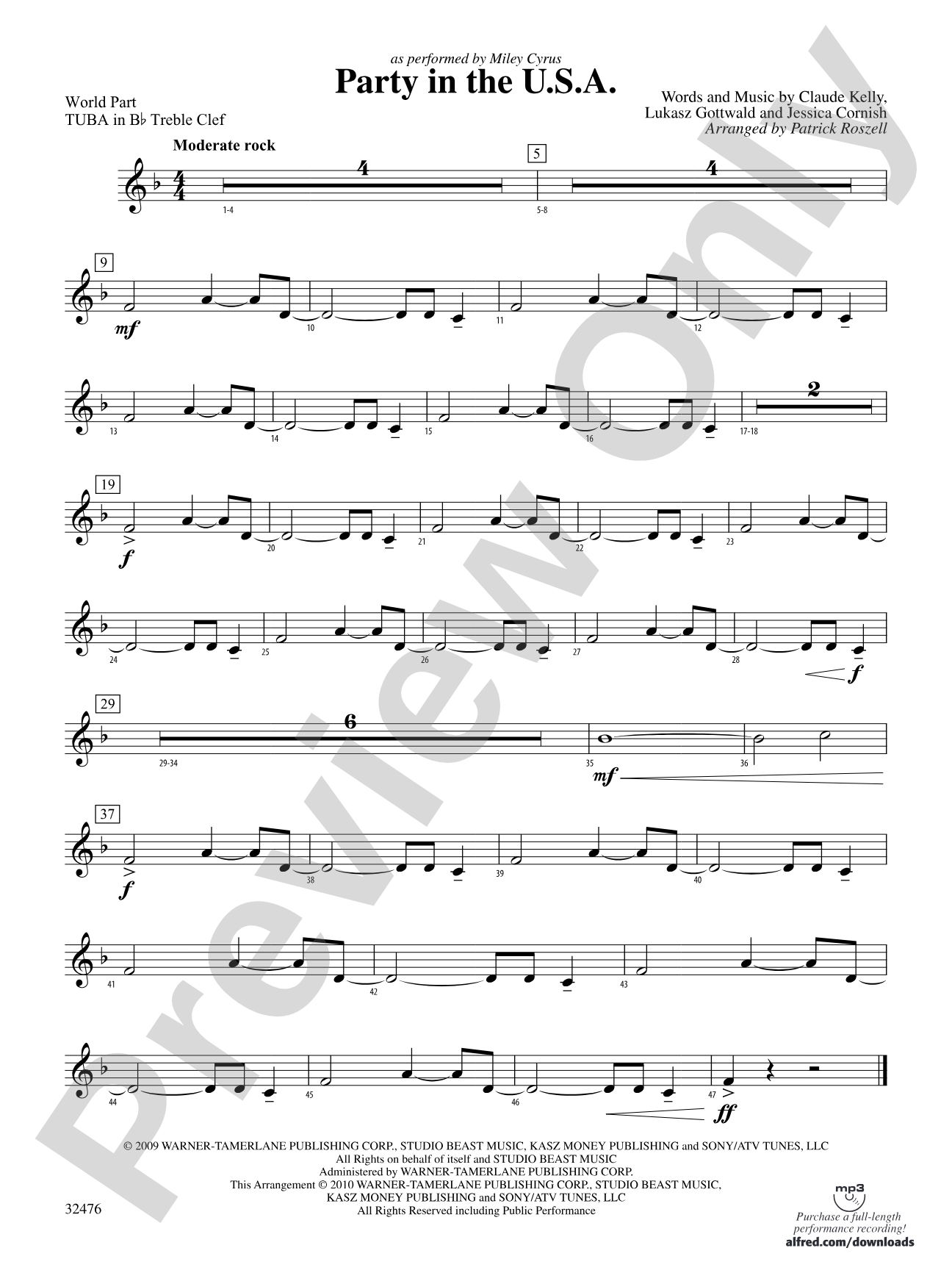 Party in the U.S.A.: (wp) B-flat Tuba T.C.
