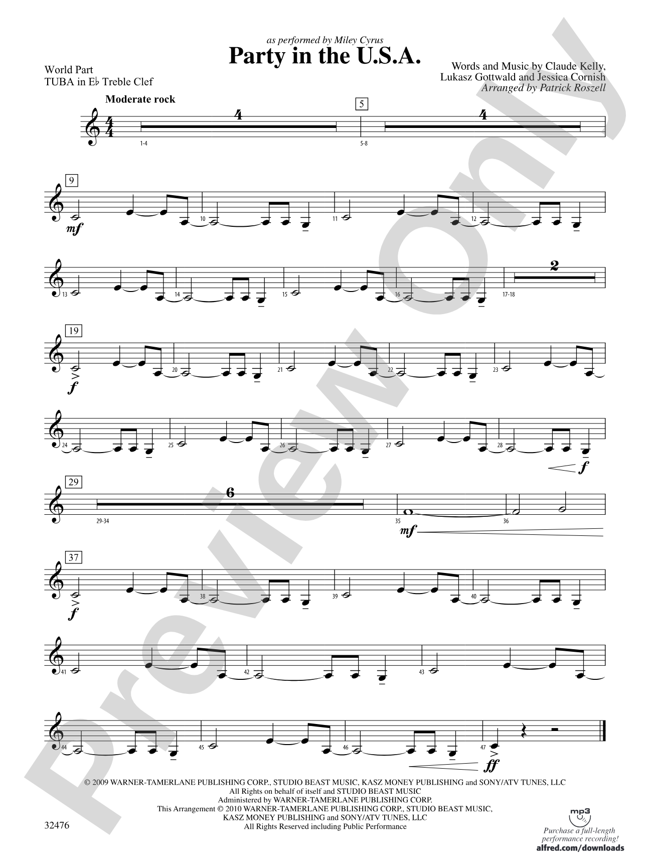 Party in the U.S.A.: (wp) E-flat Tuba T.C.