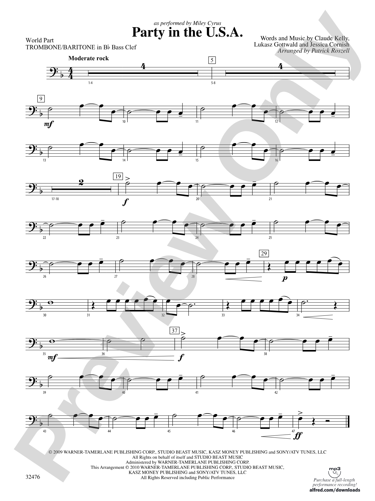 Party in the U.S.A.: (wp) 1st B-flat Trombone B.C.