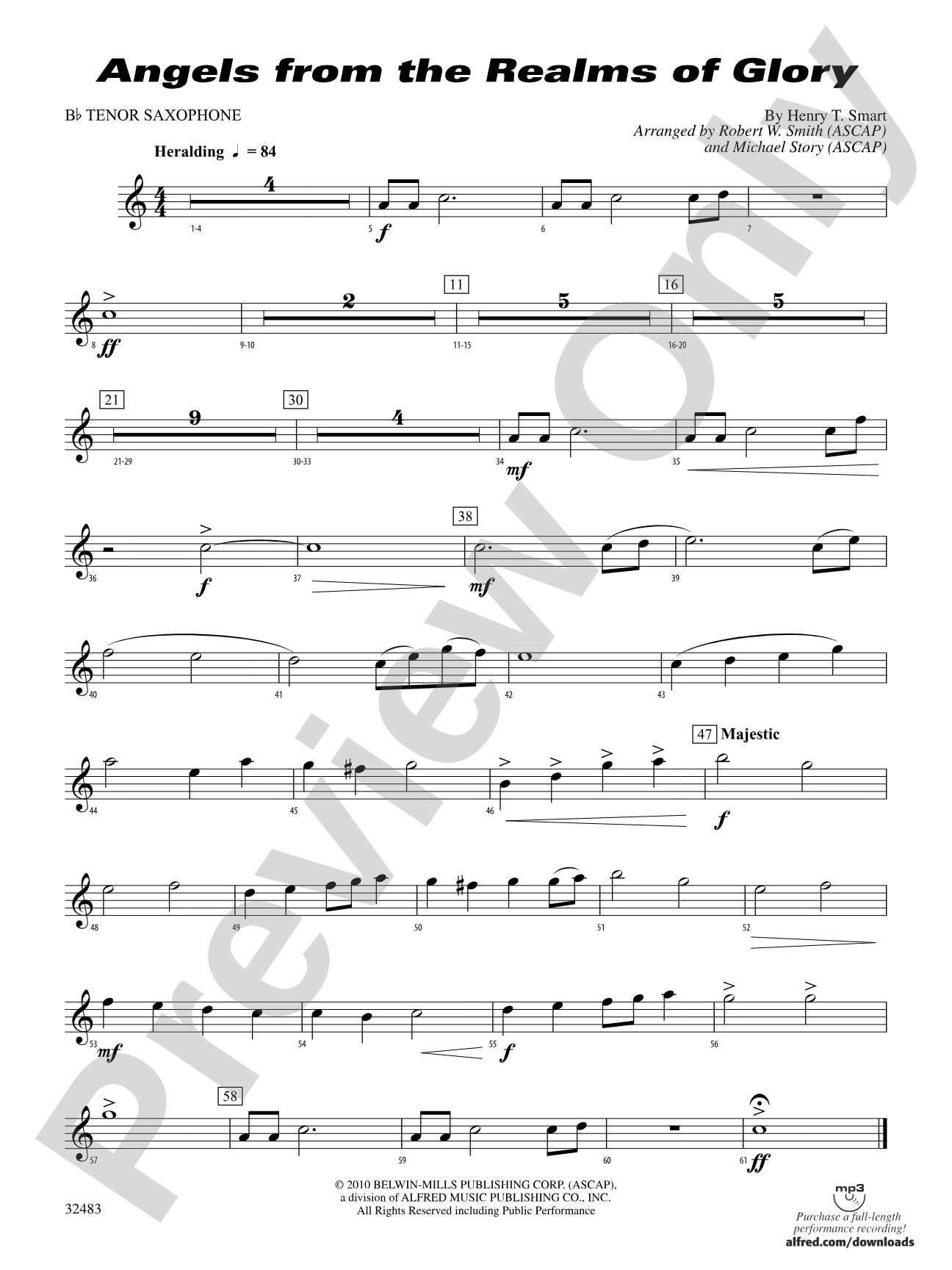 Angels from the Realms of Glory: B-flat Tenor Saxophone