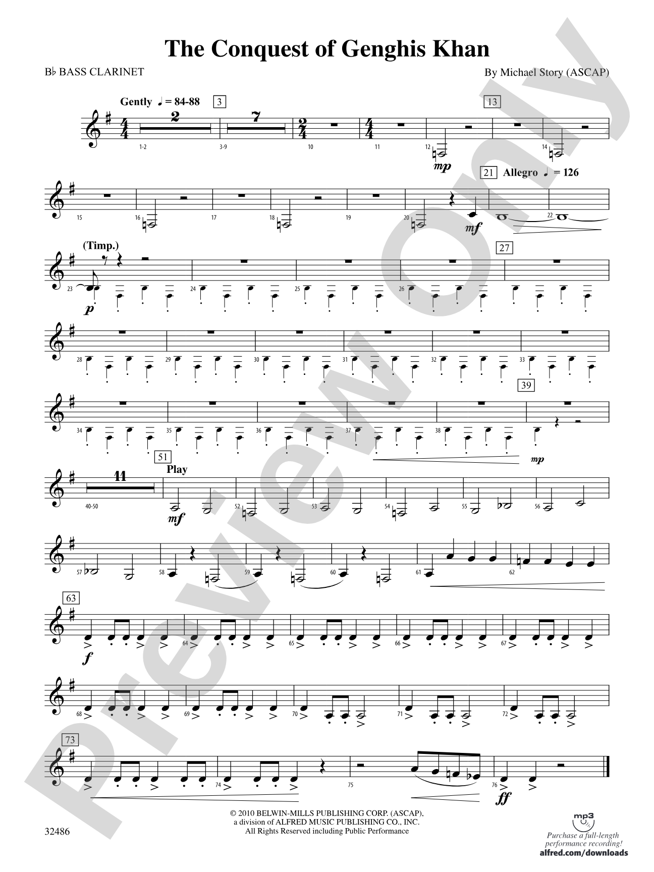 The Conquest of Genghis Khan: B-flat Bass Clarinet