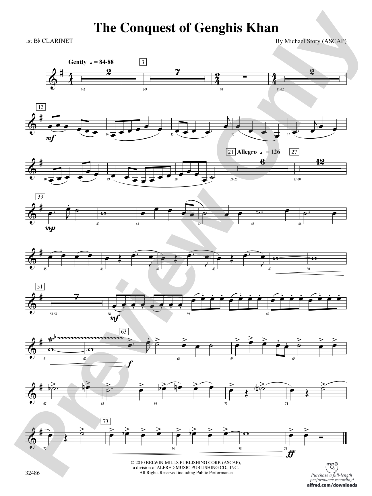 The Conquest of Genghis Khan: 1st B-flat Clarinet