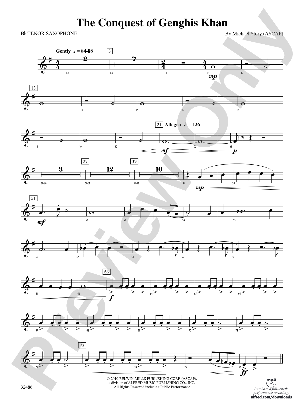 The Conquest of Genghis Khan: B-flat Tenor Saxophone